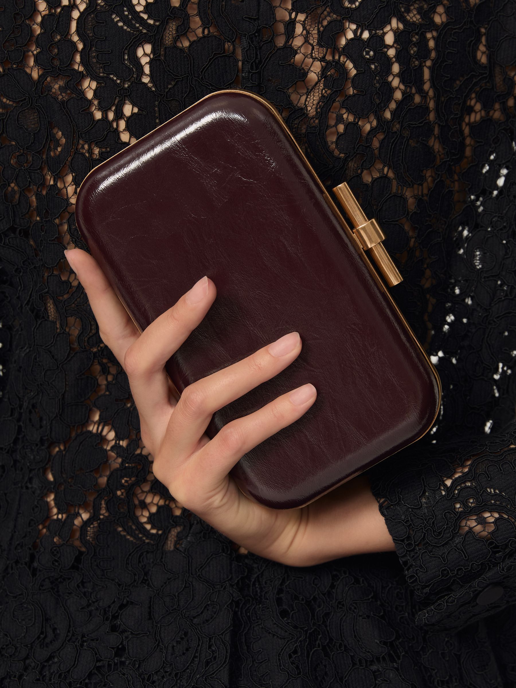 Patent Clutch in Burgundy - Image 2 of 5