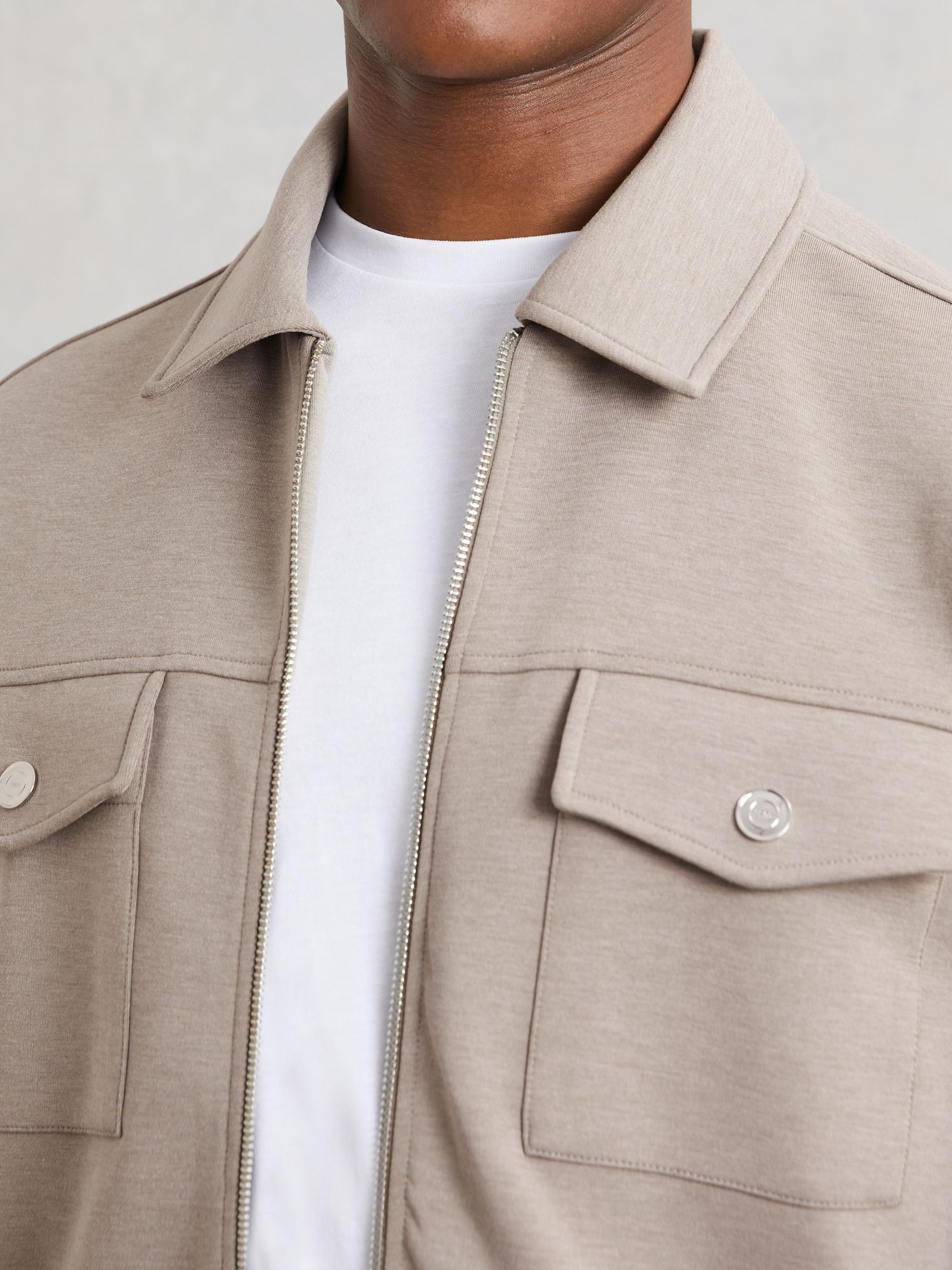 Interlock Jersey Zip-Through Jacket in Taupe Brown - Image 3 of 7