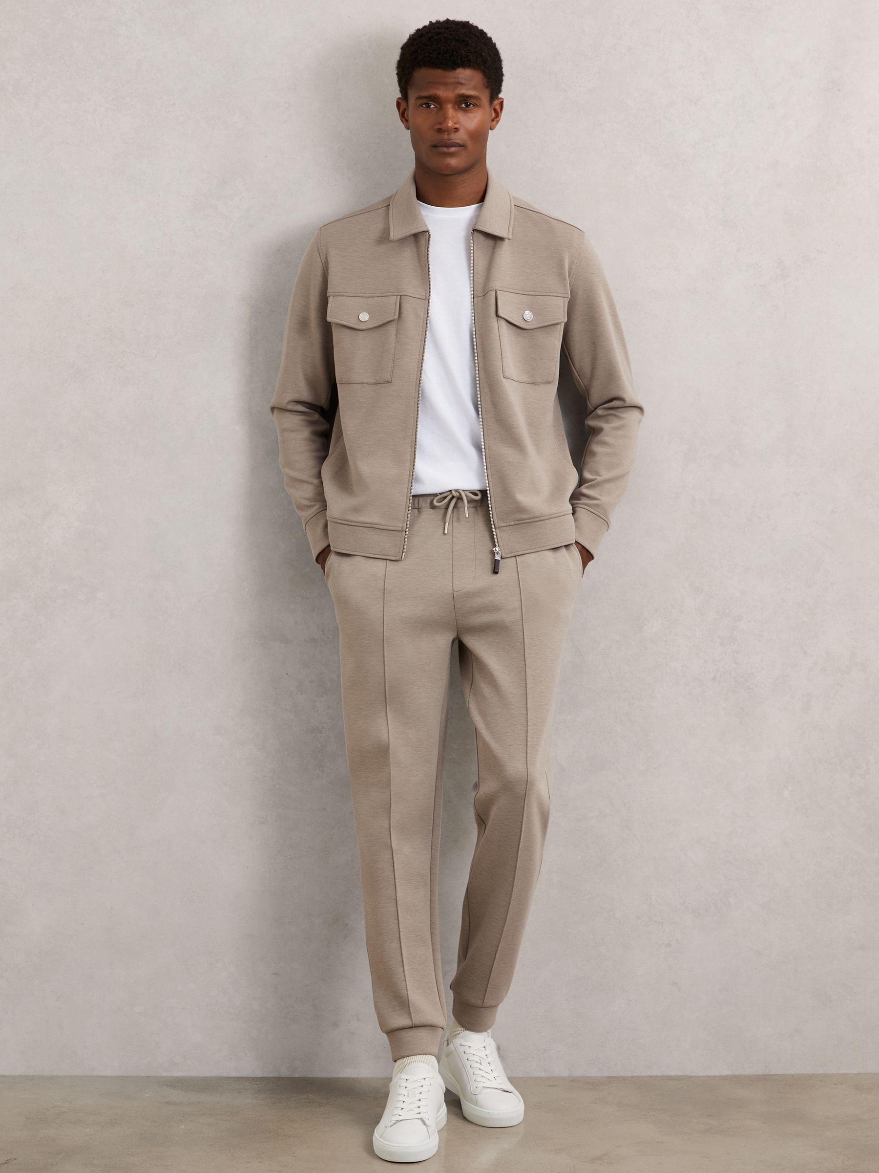 Premium Interlock Zip-Through Overshirt in Taupe Brown - image 5