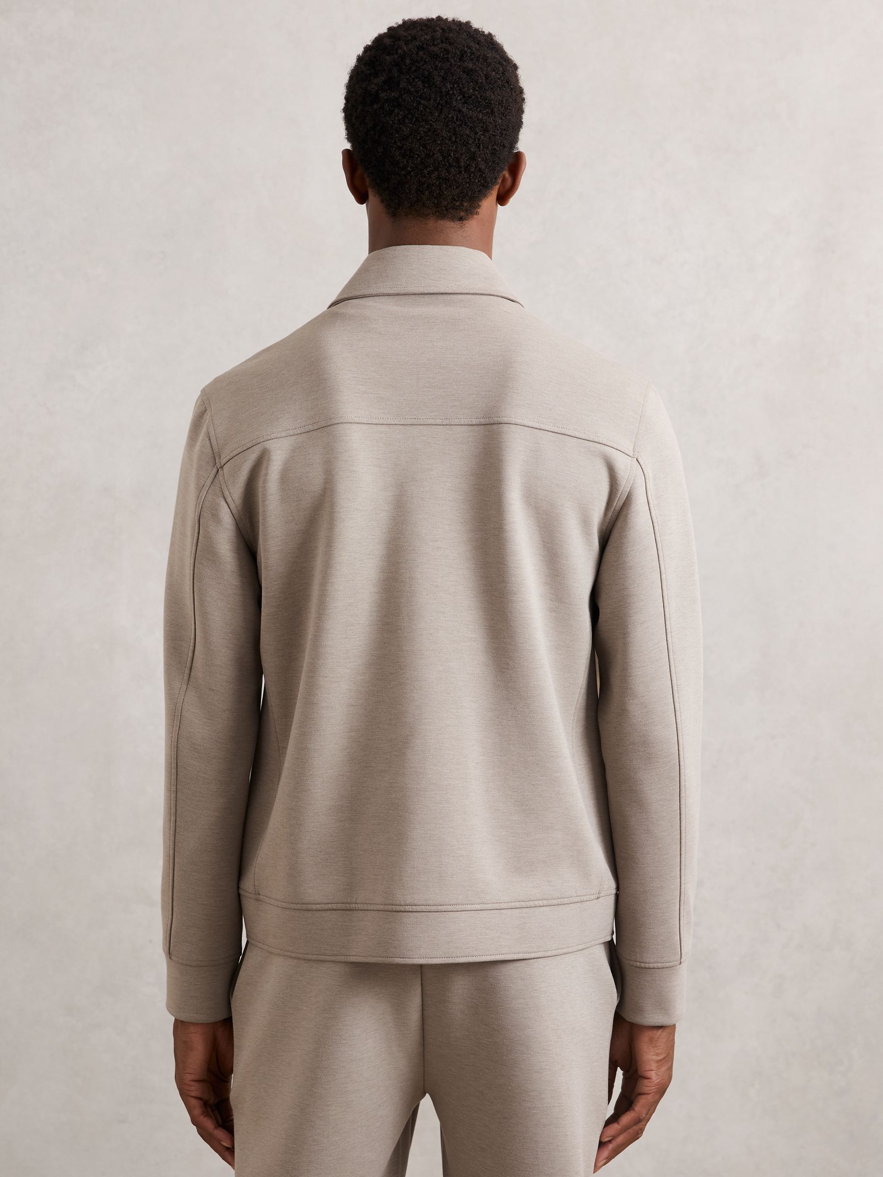Premium Interlock Zip-Through Overshirt in Taupe Brown - image 4
