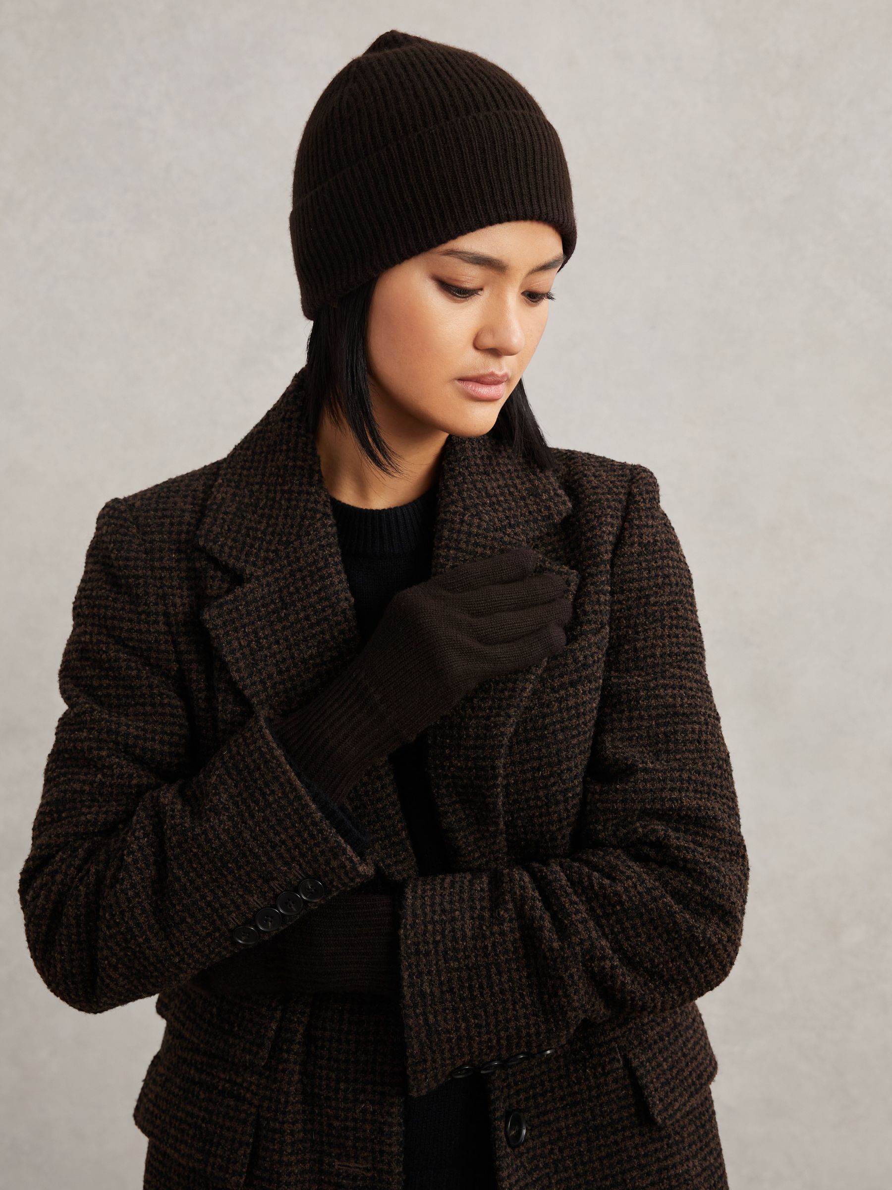 Wool-Blend Tipped Gloves With Cashmere in Chocolate - Image 2 of 3