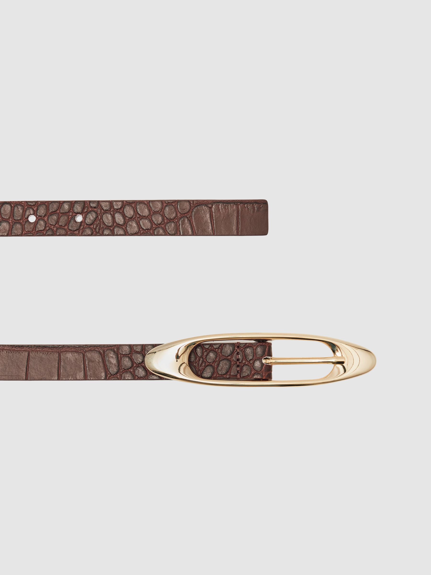 Croc-Effect Leather Oval-Buckle Belt in Burgundy - Image 3 of 4