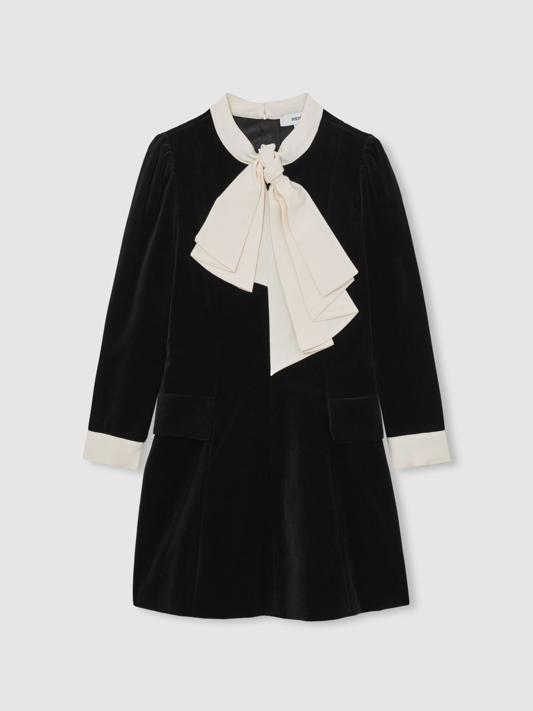 3-9 yrs Velvet Tie-Neck Dress in Black - Image 2 of 5