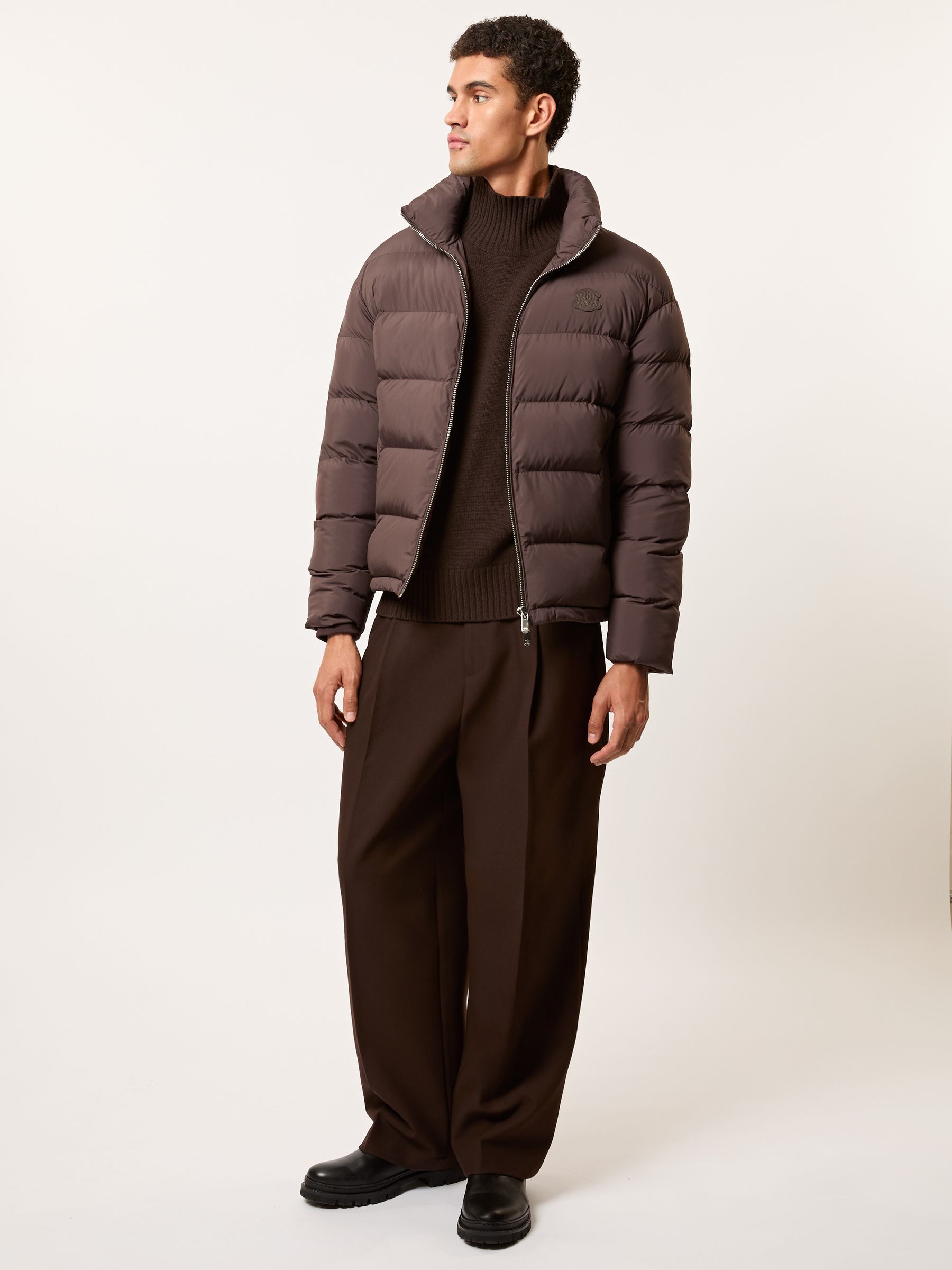 Monogram Quilted Relaxed Puffer Jacket in Brown - Image 1 of 7