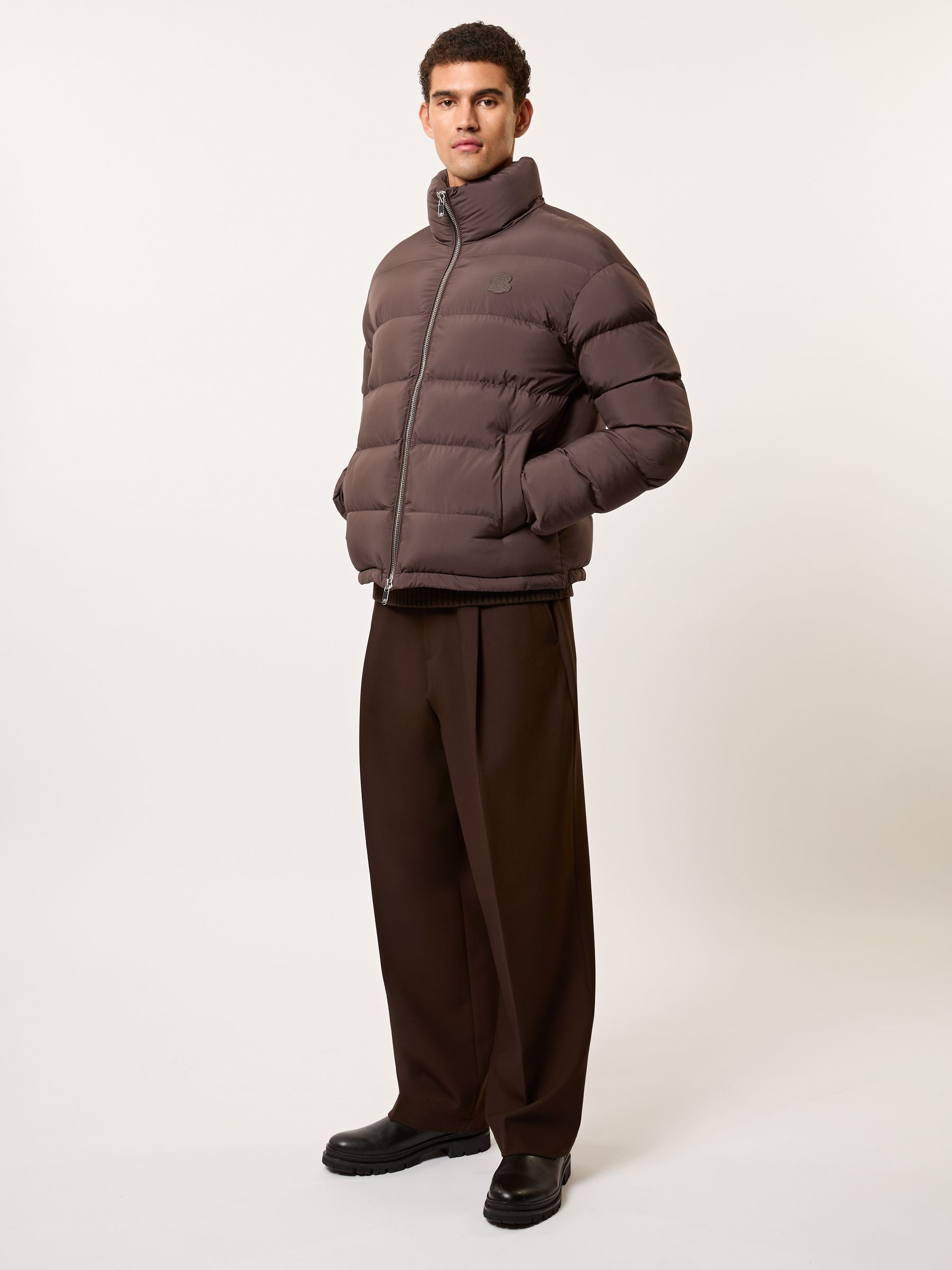 Monogram Quilted Relaxed Puffer Jacket in Brown - Image 4 of 7