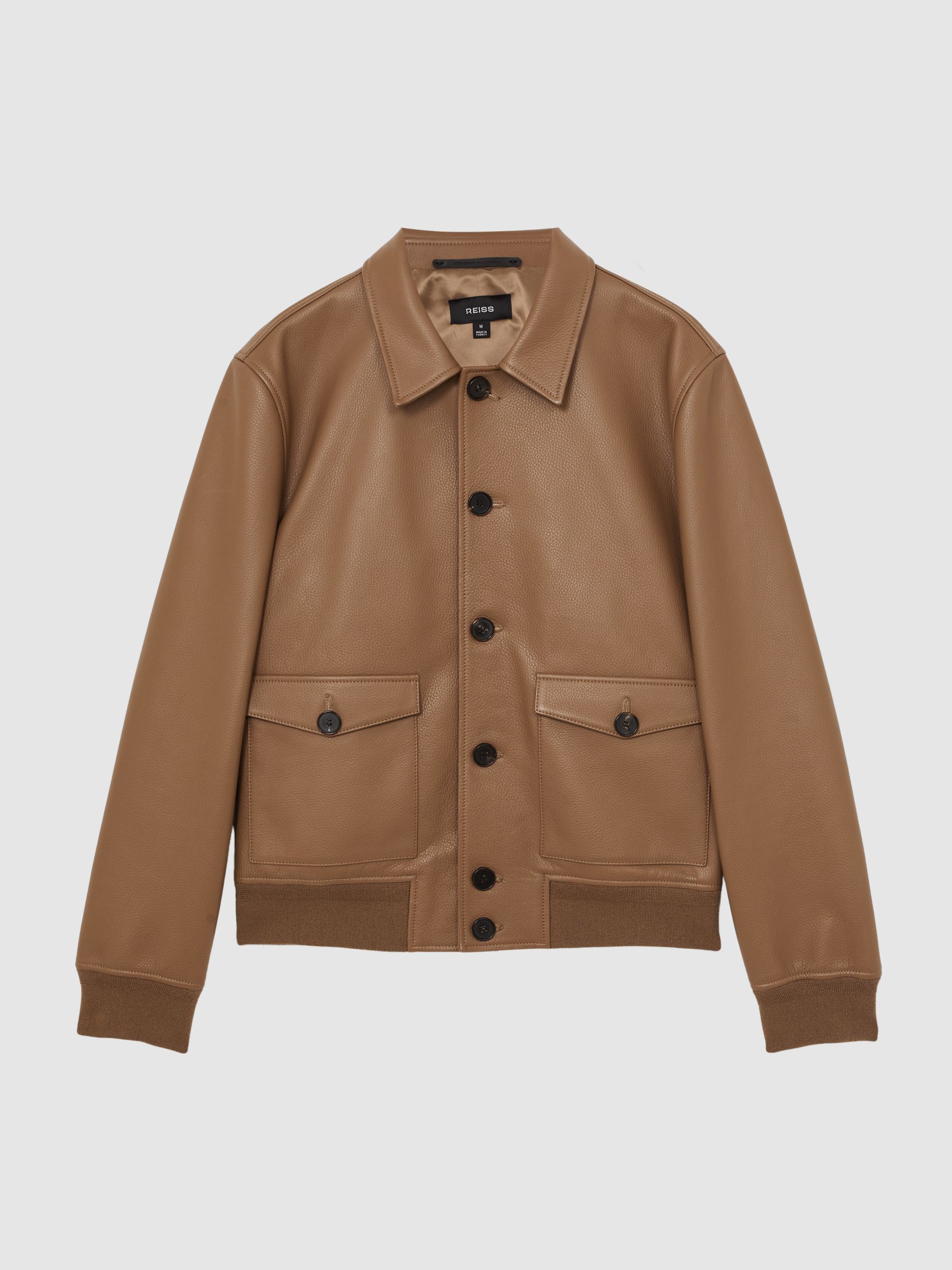 Tumbled-Leather Harrington Jacket in Tan Brown - Image 2 of 8