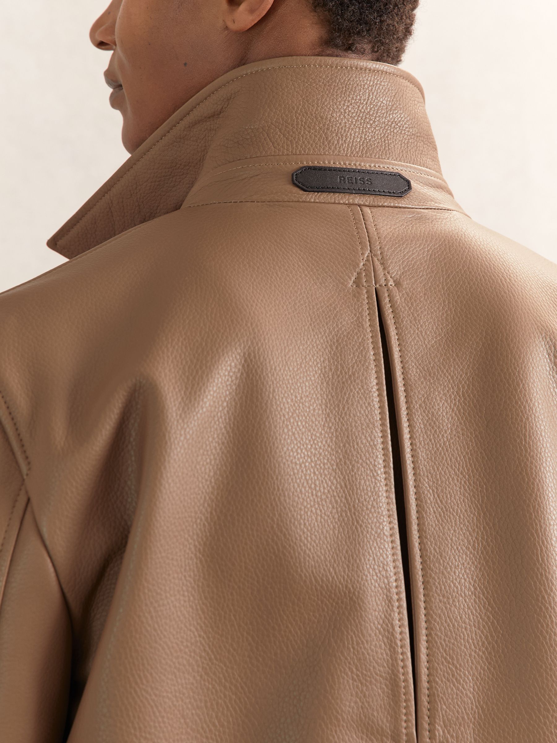 Tumbled-Leather Harrington Jacket in Tan Brown - Image 7 of 8