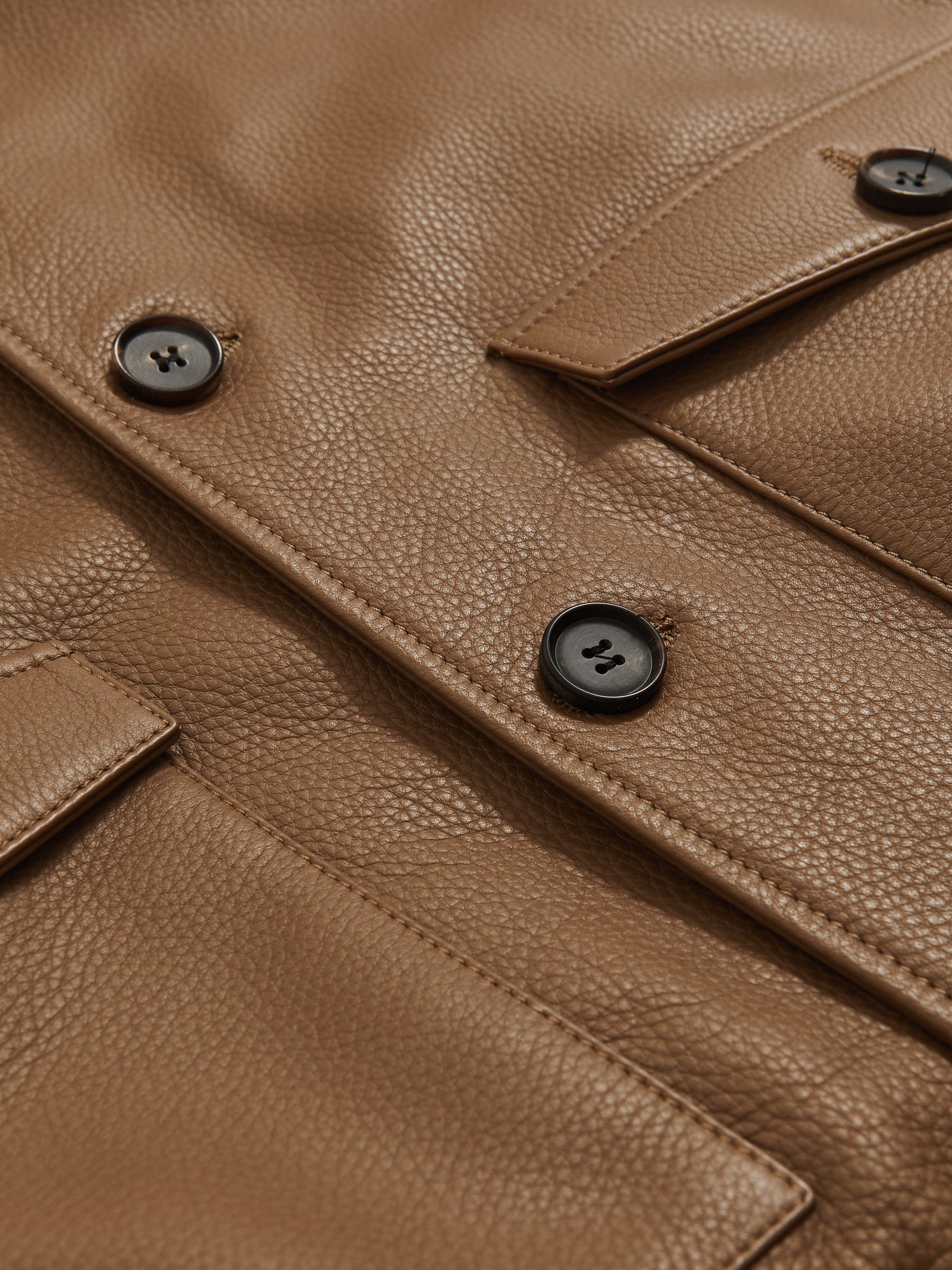 Tumbled-Leather Harrington Jacket in Tan Brown - Image 8 of 8