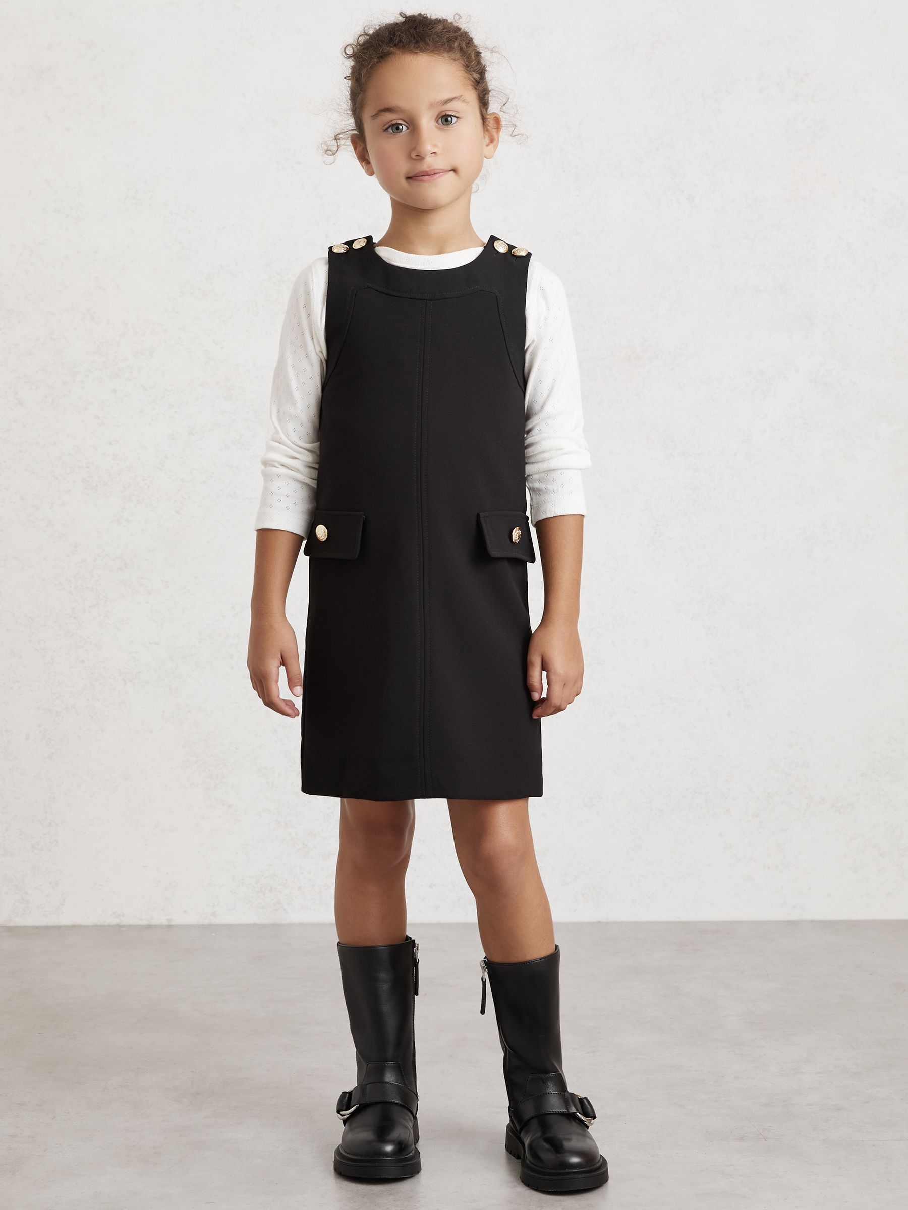 3-9 yrs Button-Detail Sleeveless Shift Dress in Black - Image 1 of 6
