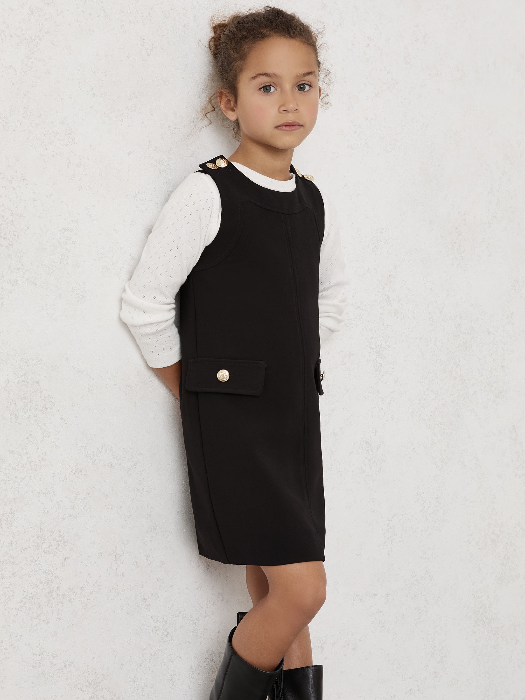 3-9 yrs Button-Detail Sleeveless Shift Dress in Black - Image 3 of 6