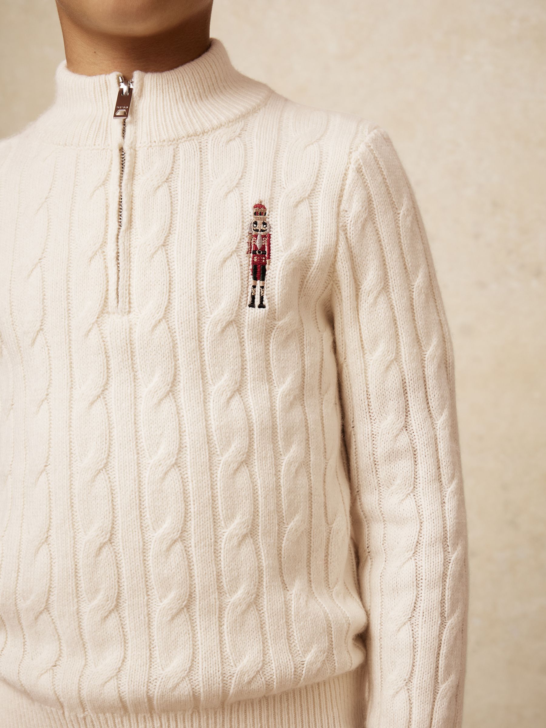 3-9 yrs Wool-Blend Half-Zip Nutcracker Jumper in Off White - Image 4 of 5