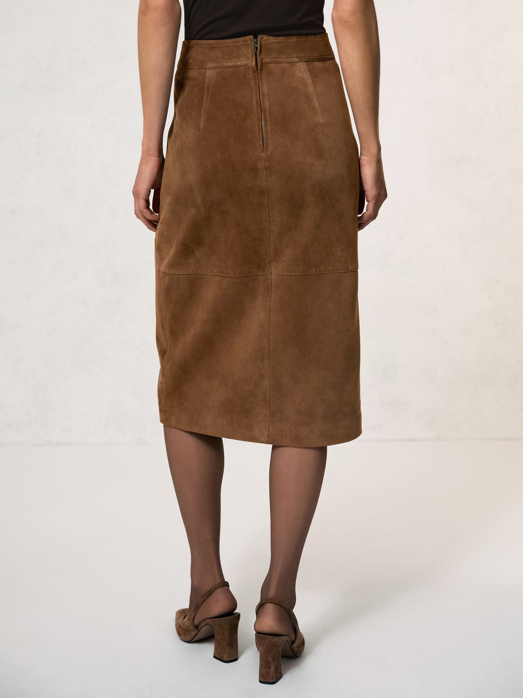 Suede Straight-Fit Midi Skirt in Tan Brown - image 4