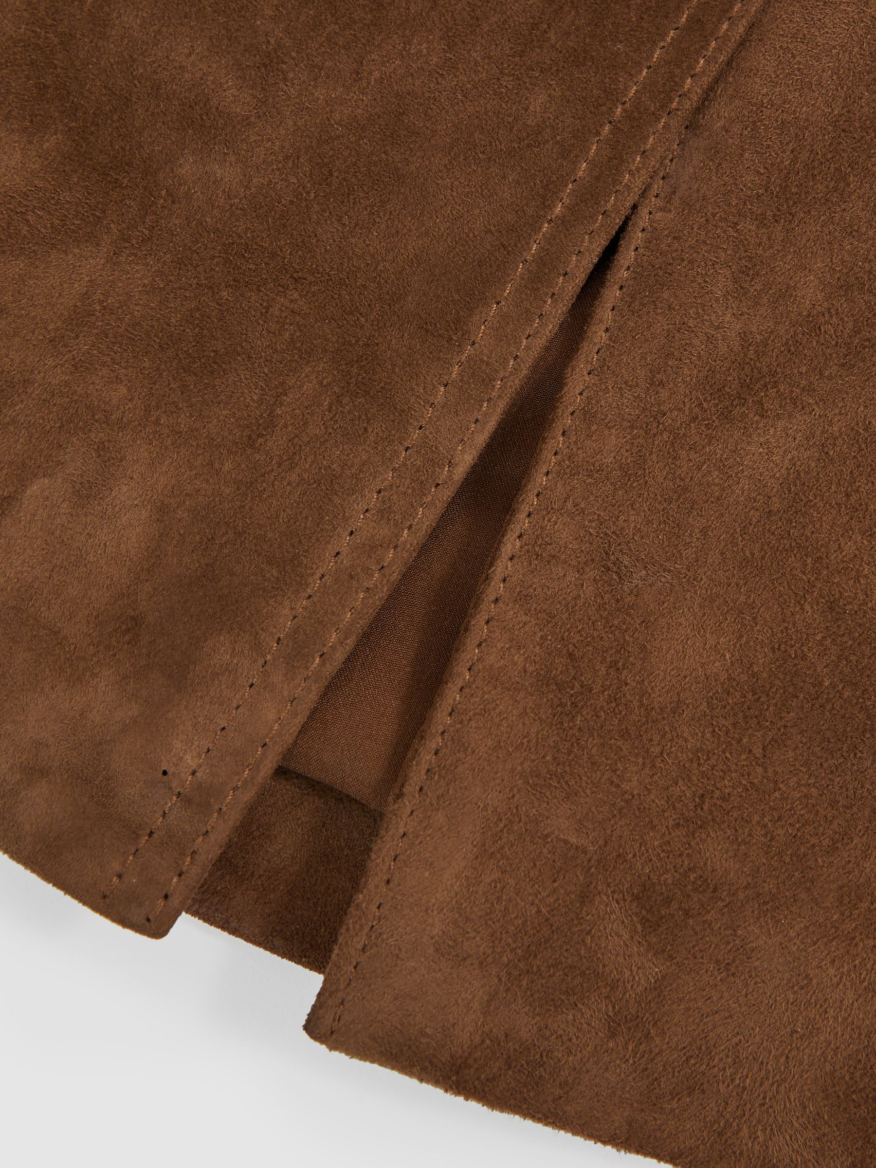 Suede Straight-Fit Midi Skirt in Tan Brown - Image 8 of 8