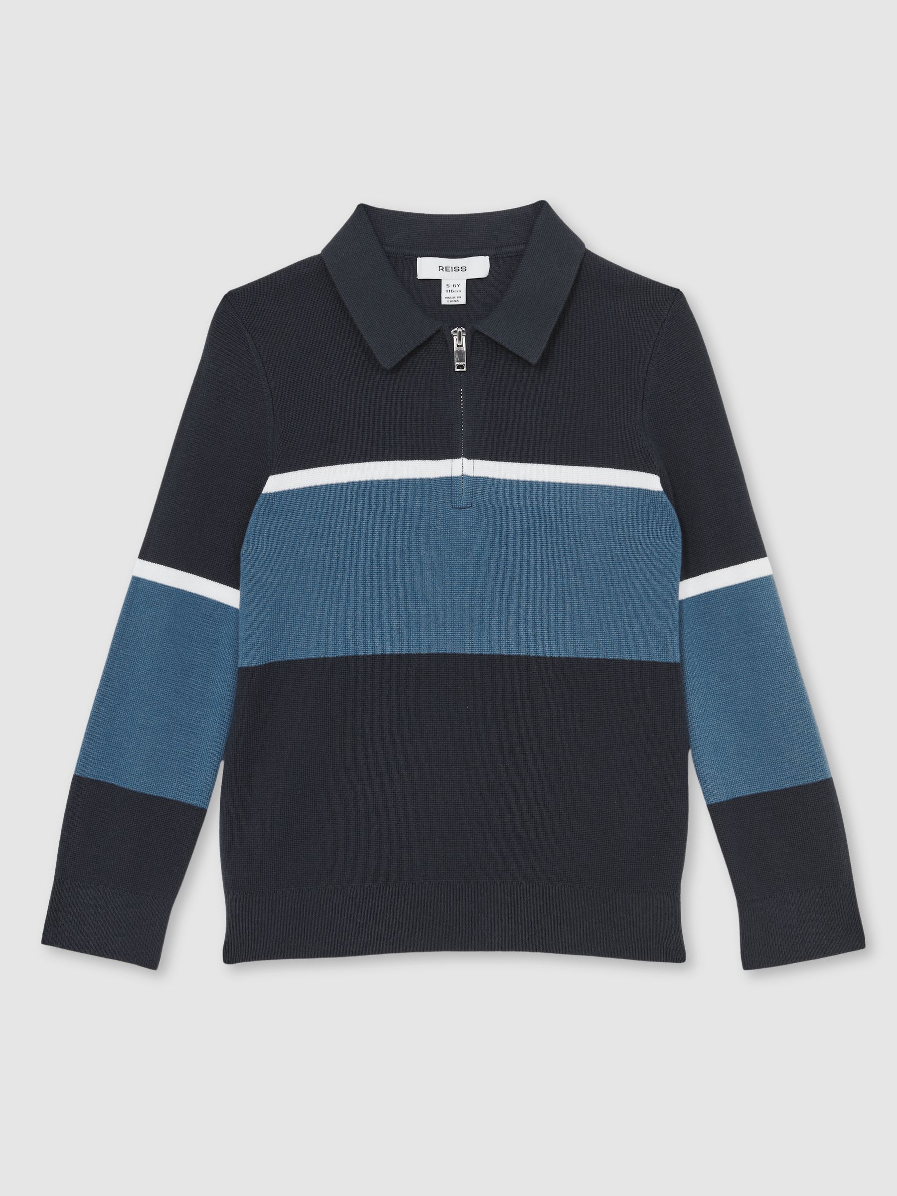 9-13 yrs Cotton-Blend Colour-Block Polo Shirt in Navy Blue/Airforce Blue - Image 2 of 4