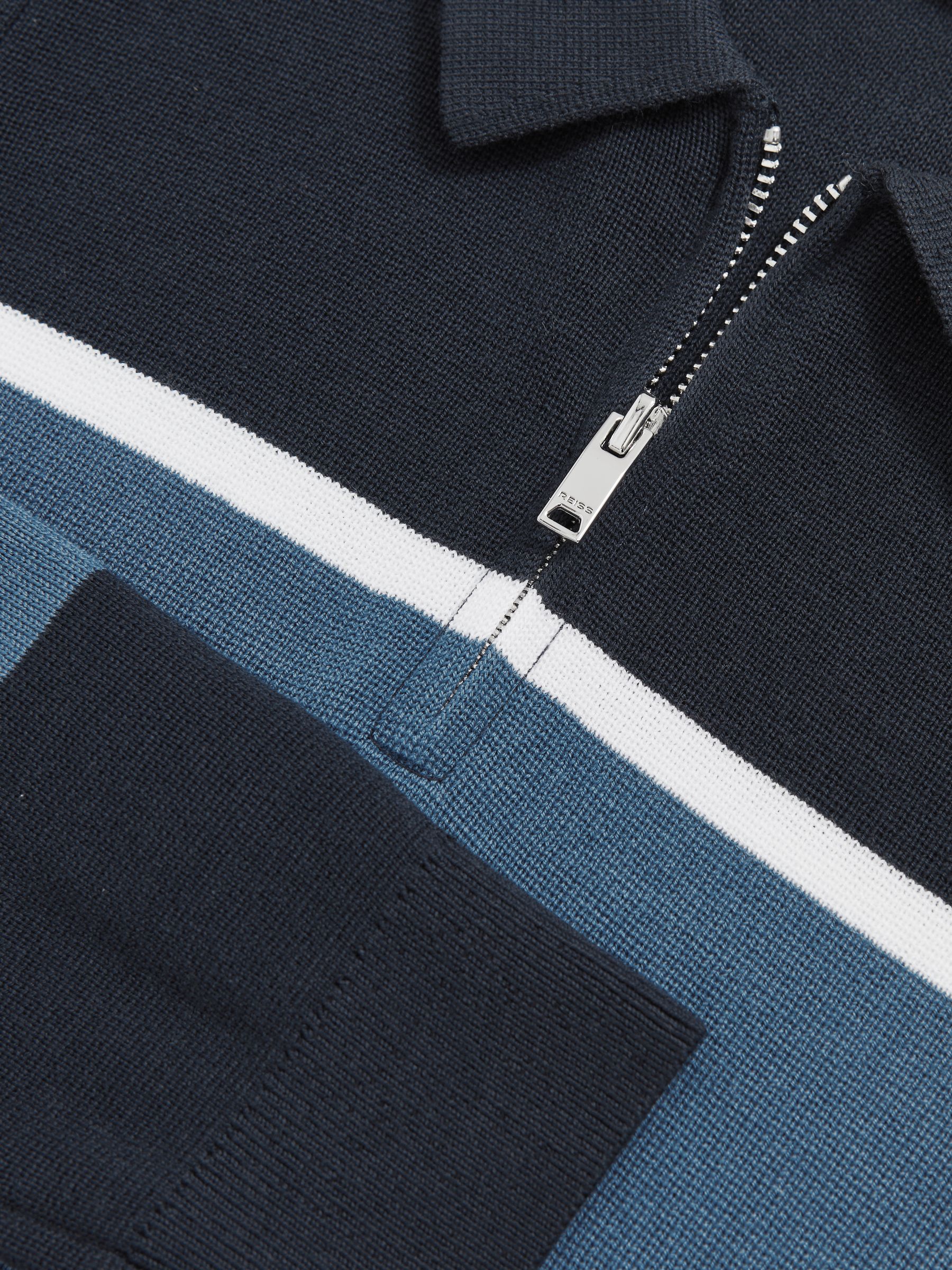 9-13 yrs Cotton-Blend Colour-Block Polo Shirt in Navy Blue/Airforce Blue - Image 4 of 4