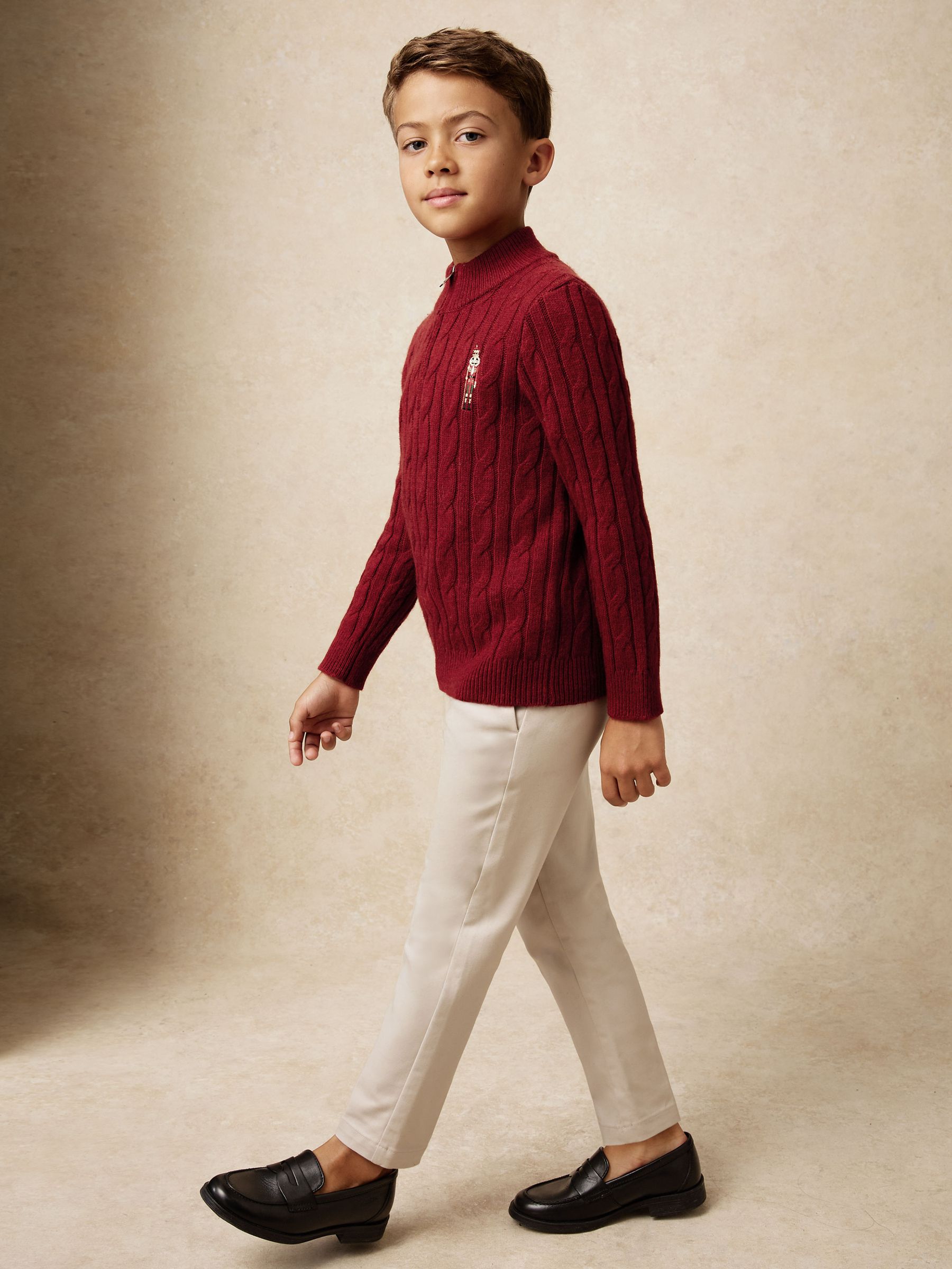 3-9 yrs Wool-Blend Half-Zip Nutcracker Jumper in Dark Red - Image 1 of 5