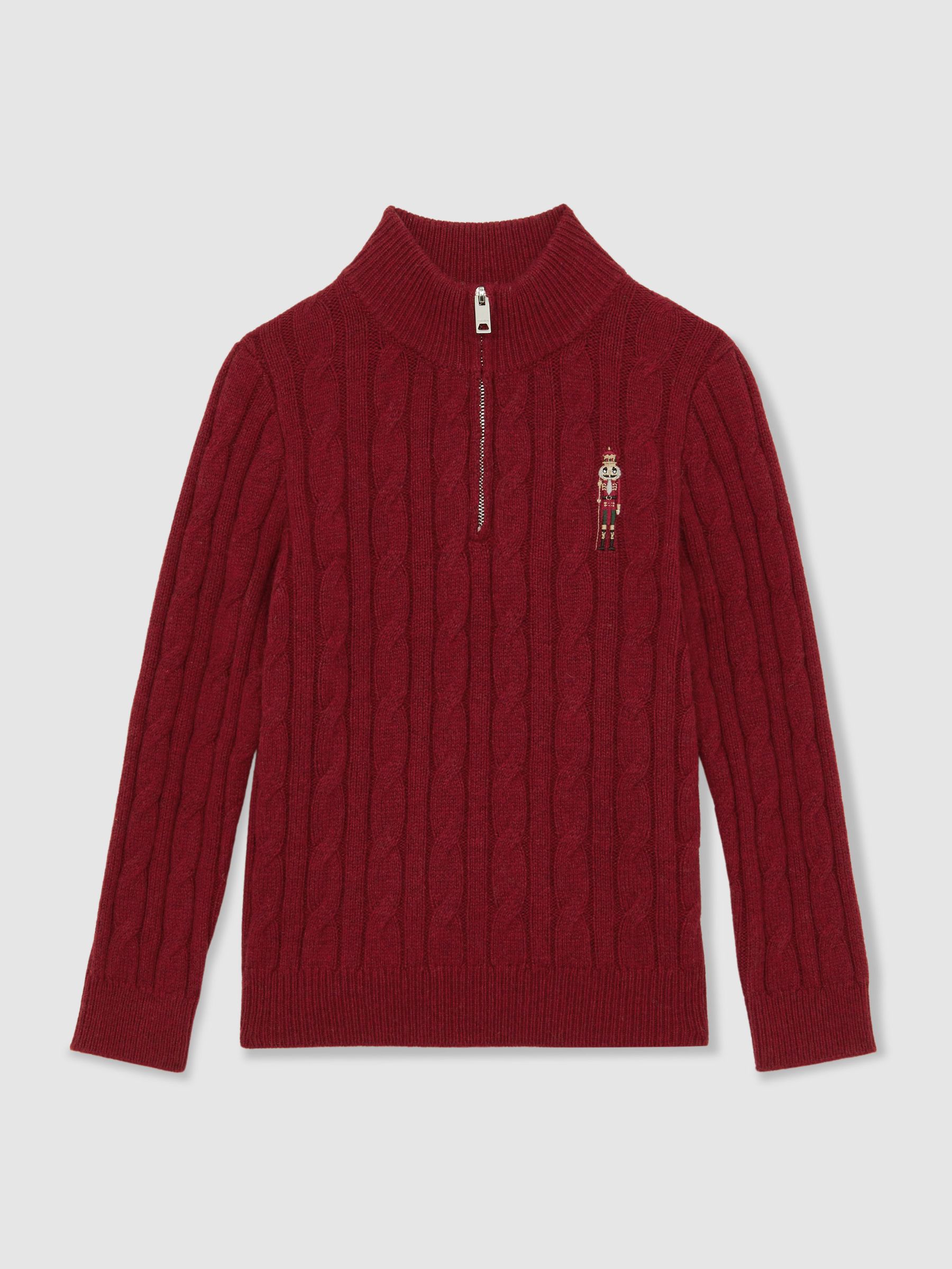 3-9 yrs Wool-Blend Half-Zip Nutcracker Jumper in Dark Red - Image 2 of 5