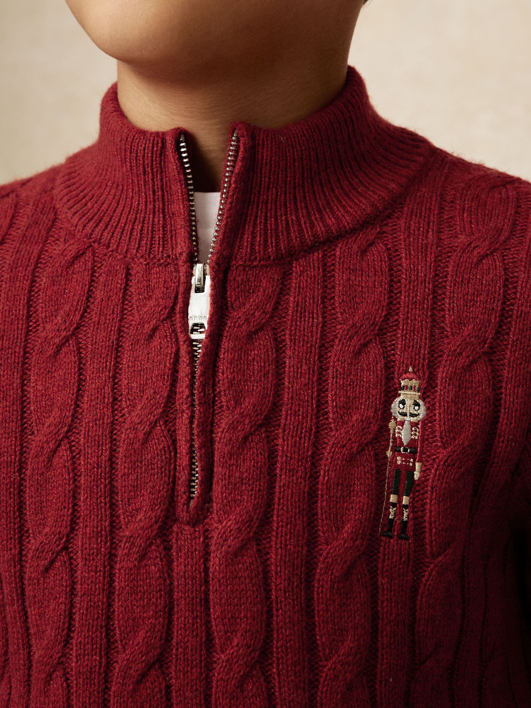 3-9 yrs Wool-Blend Half-Zip Nutcracker Jumper in Dark Red - Image 4 of 5