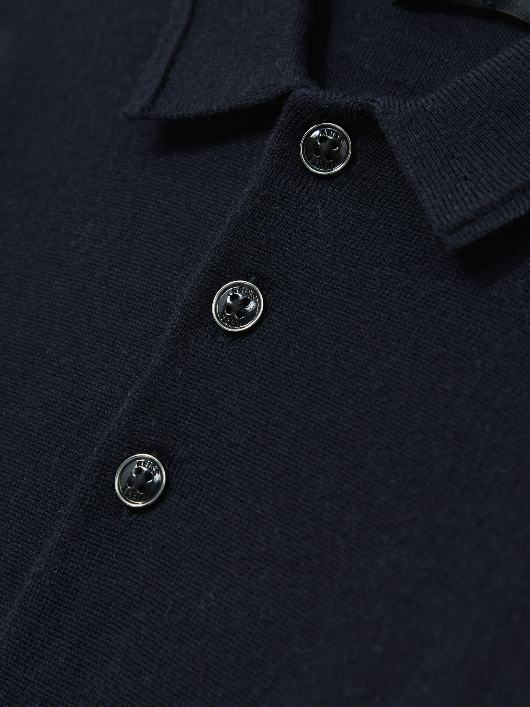 9-13 yrs Merino Wool Long-Sleeve Polo Shirt in Navy - Image 4 of 4