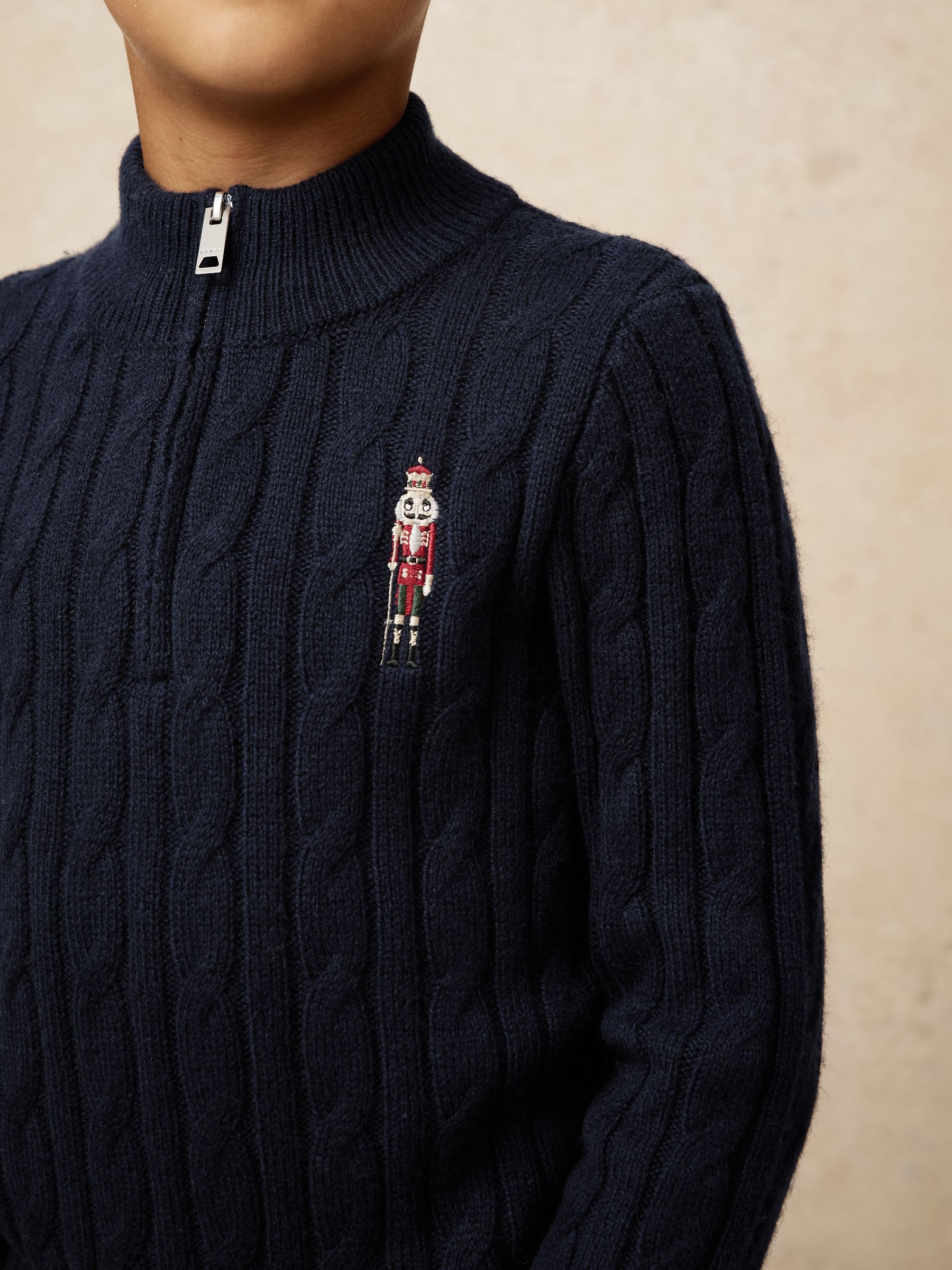 9-13 yrs Wool-Blend Half-Zip Nutcracker Jumper in Navy Blue - Image 1 of 5