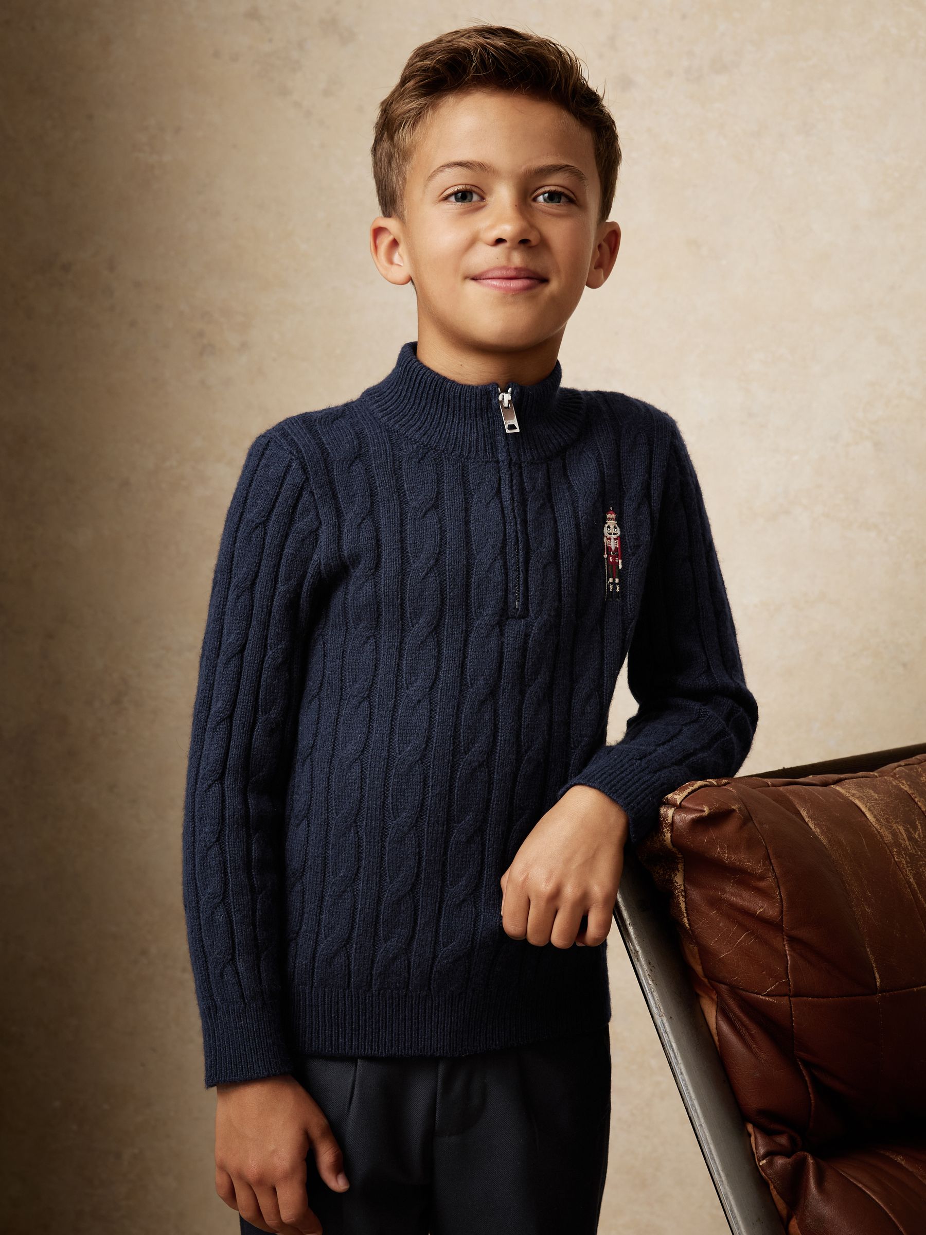 9-13 yrs Wool-Blend Half-Zip Nutcracker Jumper in Navy Blue - Image 4 of 5