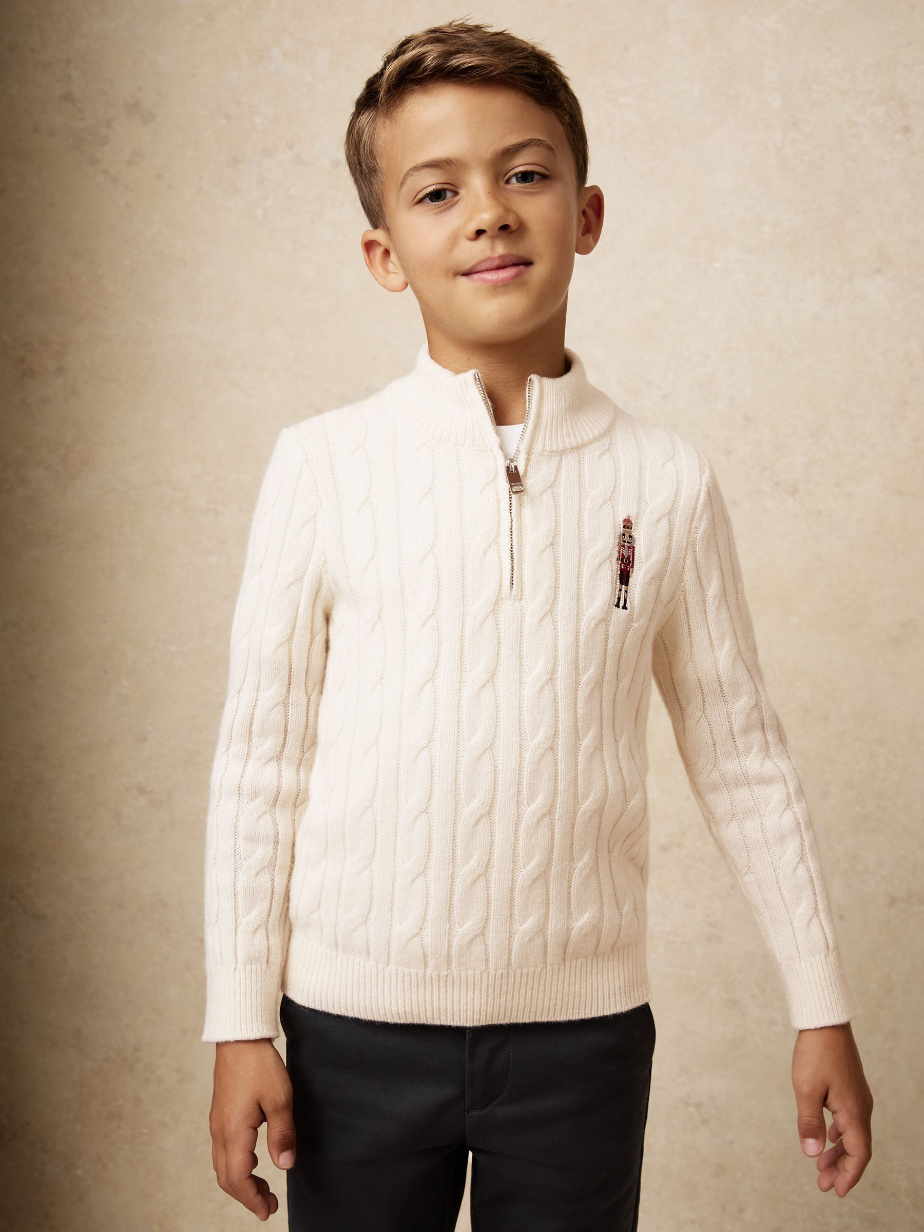 13-14 yrs Wool-Blend Half-Zip Nutcracker Jumper in Off White - Image 2 of 5 13-14 yrs Wool-Blend Half-Zip Nutcracker Jumper in Off White - Image 2 of 5