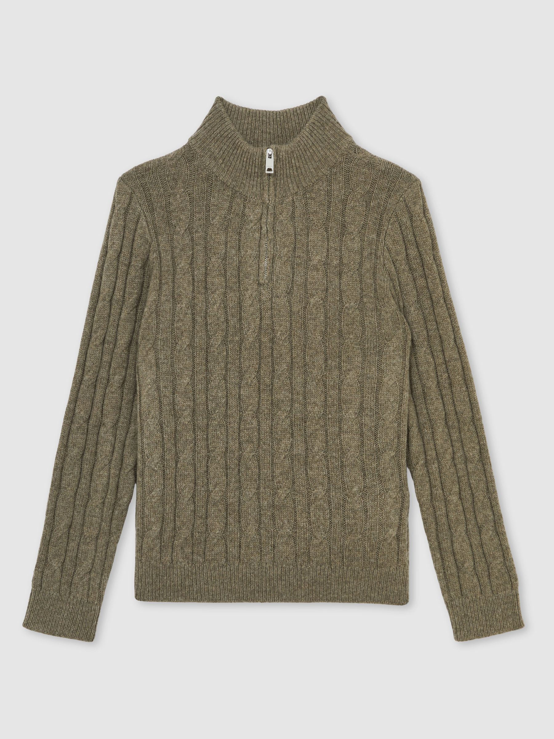 3-9 yrs Wool-Blend Half-Zip Cable Knit Jumper in Sage Green - Image 2 of 4