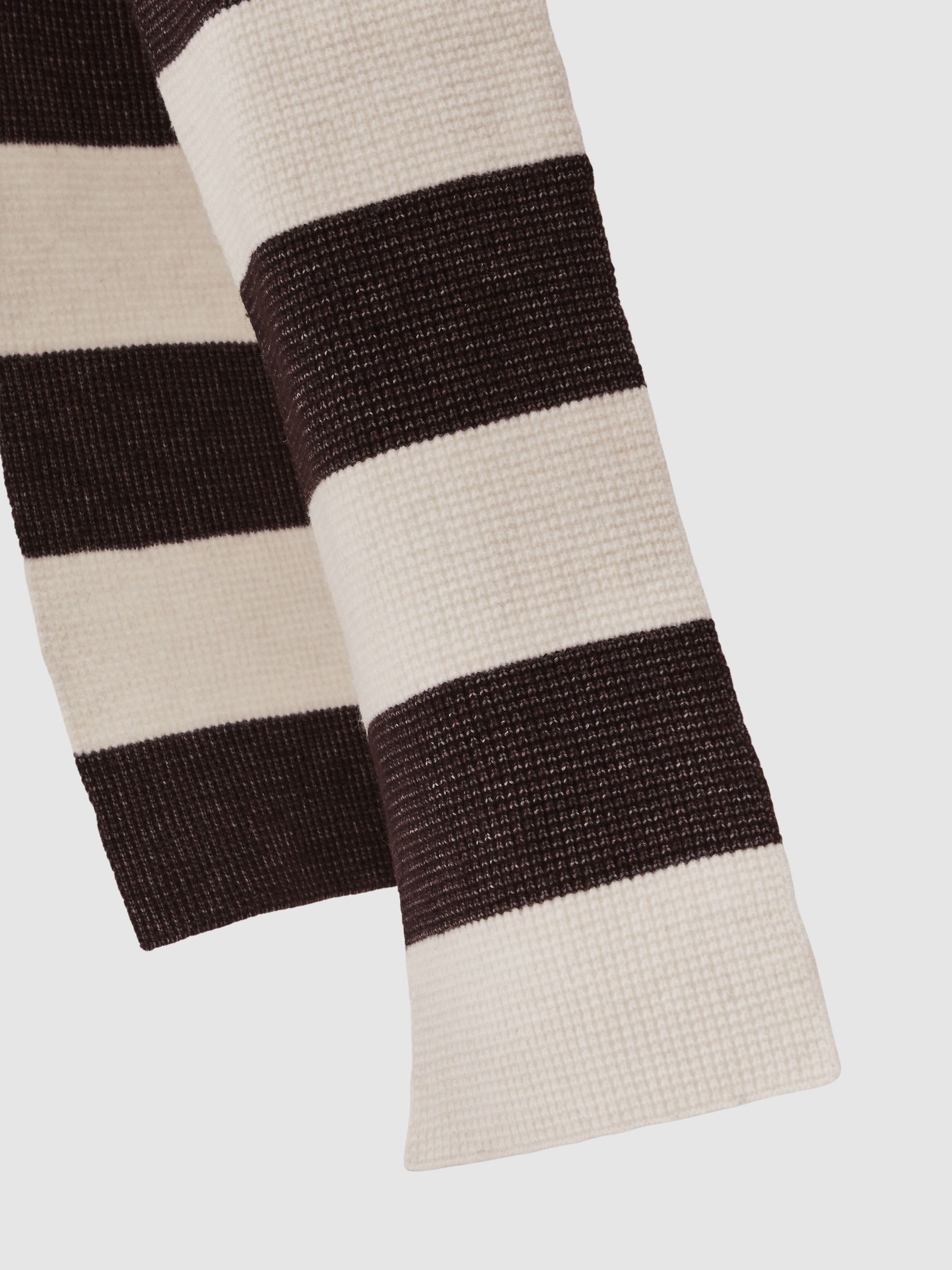 Waffle-Knit Block-Stripe Scarf with Wool in Chocolate Brown/Off White - image 4