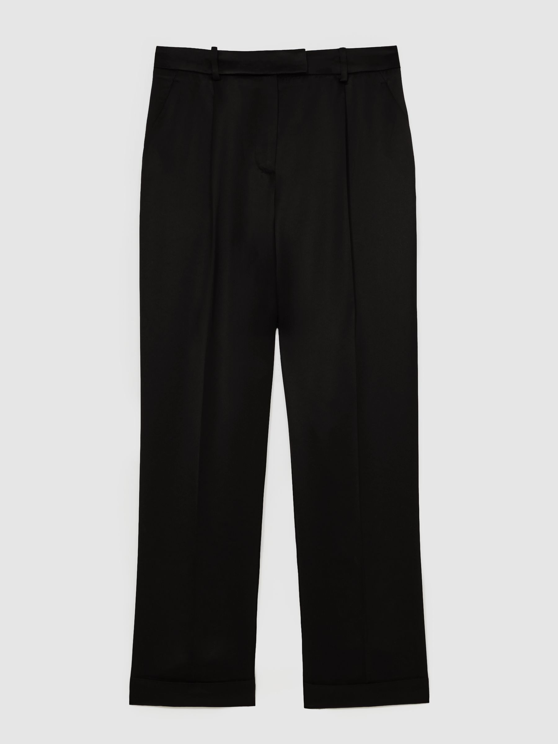 Petite Satin Tapered Trousers in Black - Image 2 of 7