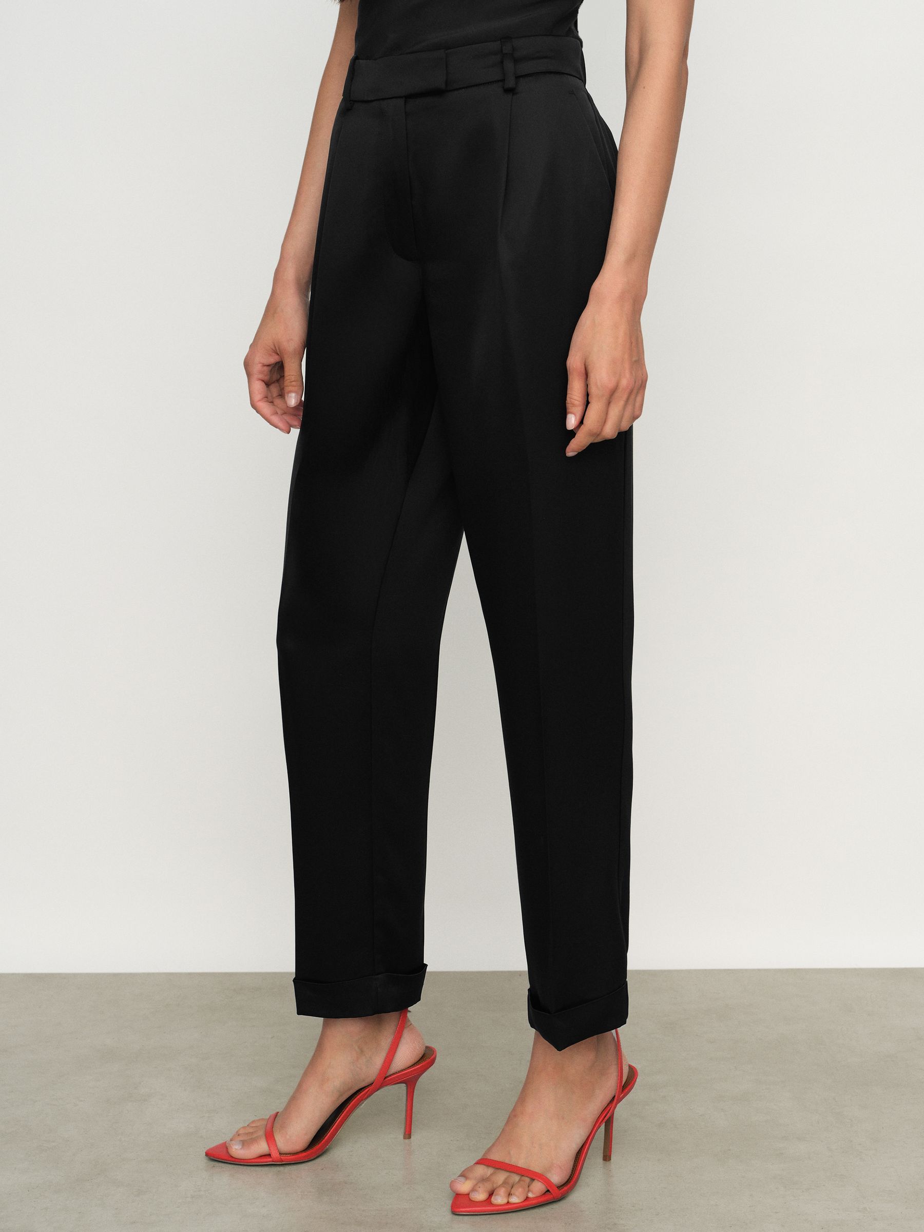 Petite Satin Tapered Trousers in Black - Image 3 of 7