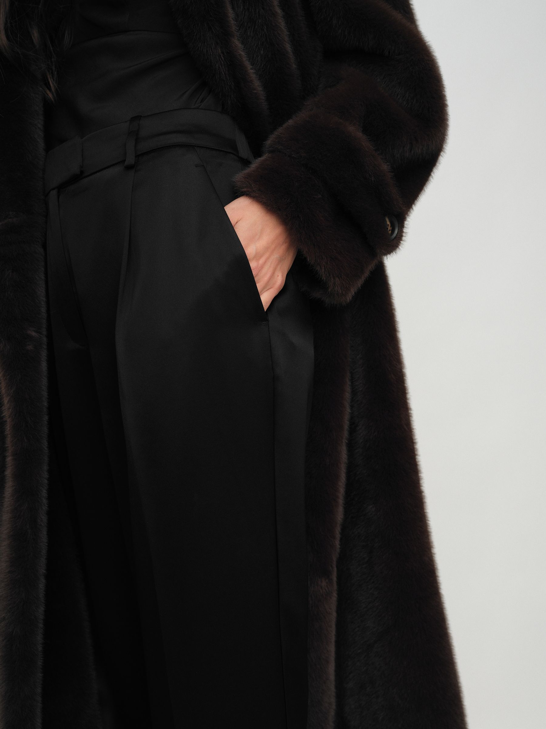 Petite Satin Tapered Trousers in Black - Image 4 of 7