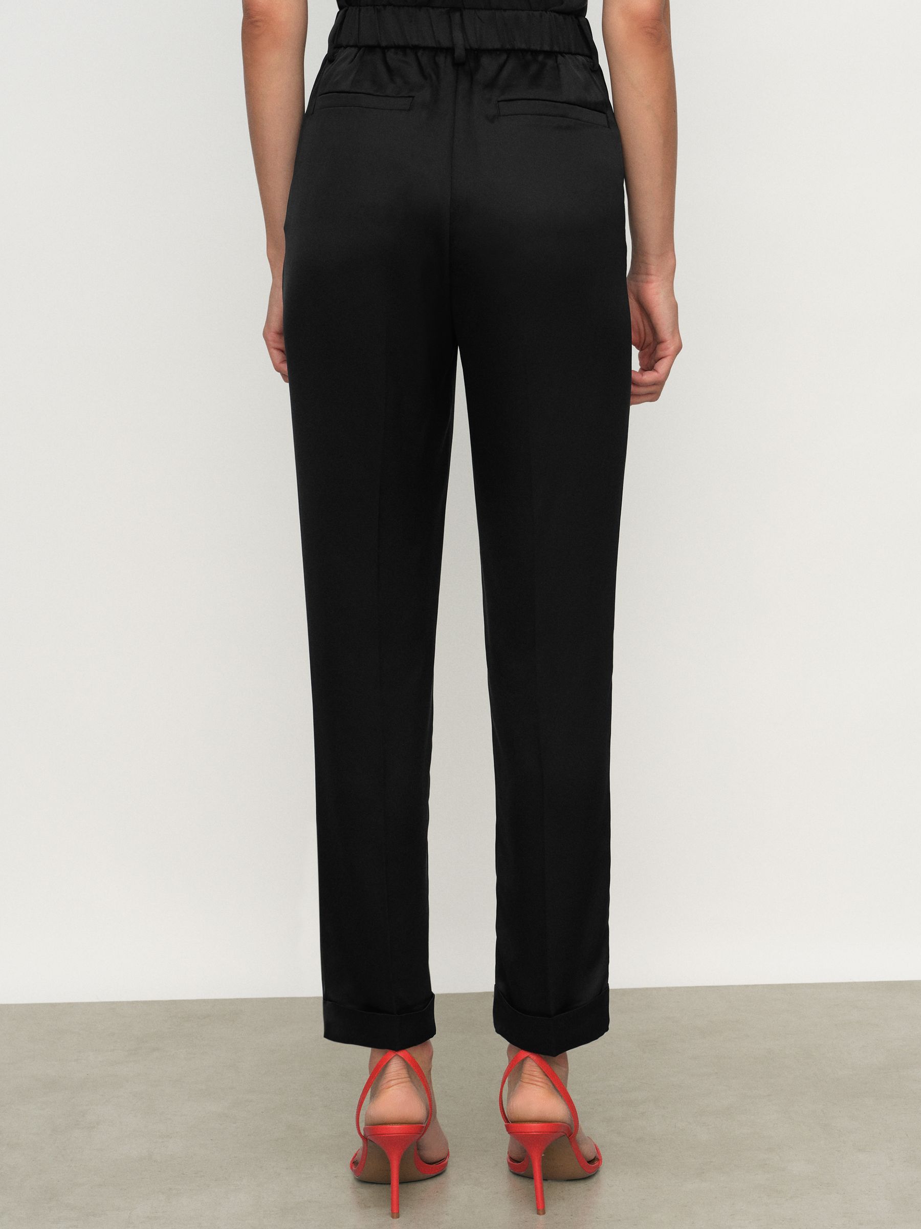 Petite Satin Tapered Trousers in Black - Image 5 of 7