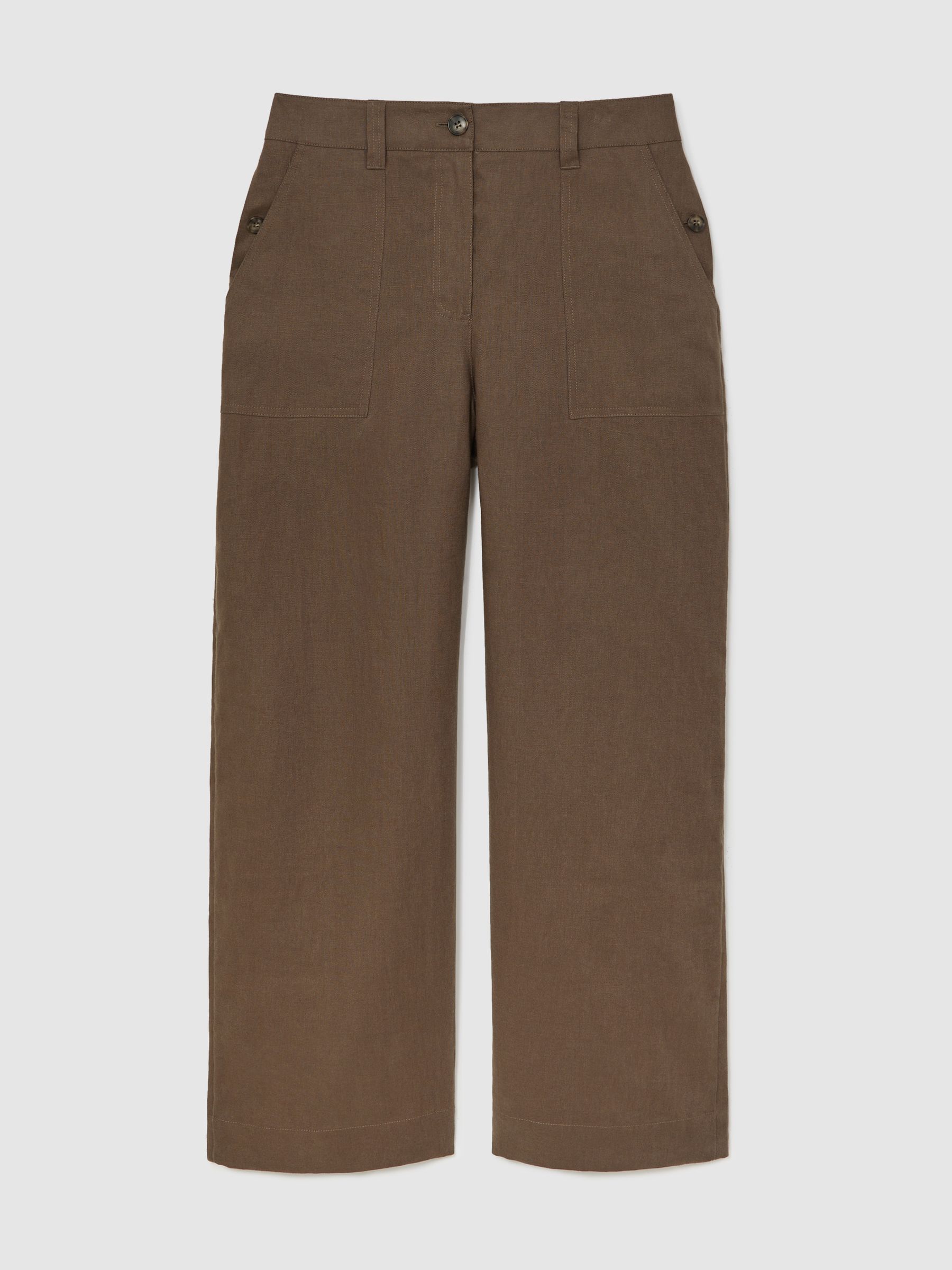 Petite Linen Wide-Leg Trousers in Chocolate Brown - Image 2 of 7