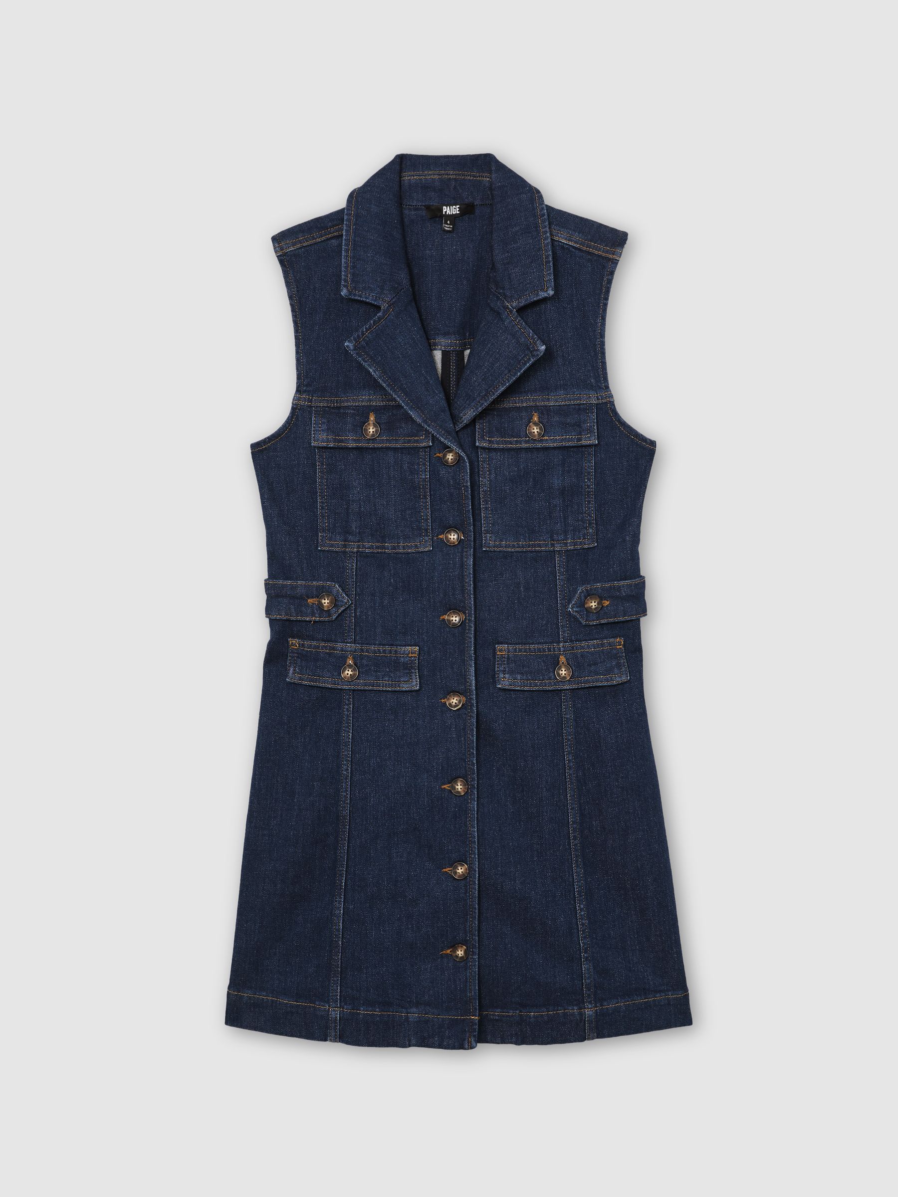 Paige Sleeveless Denim Mini Dress in Dark Blue - Image 2 of 6