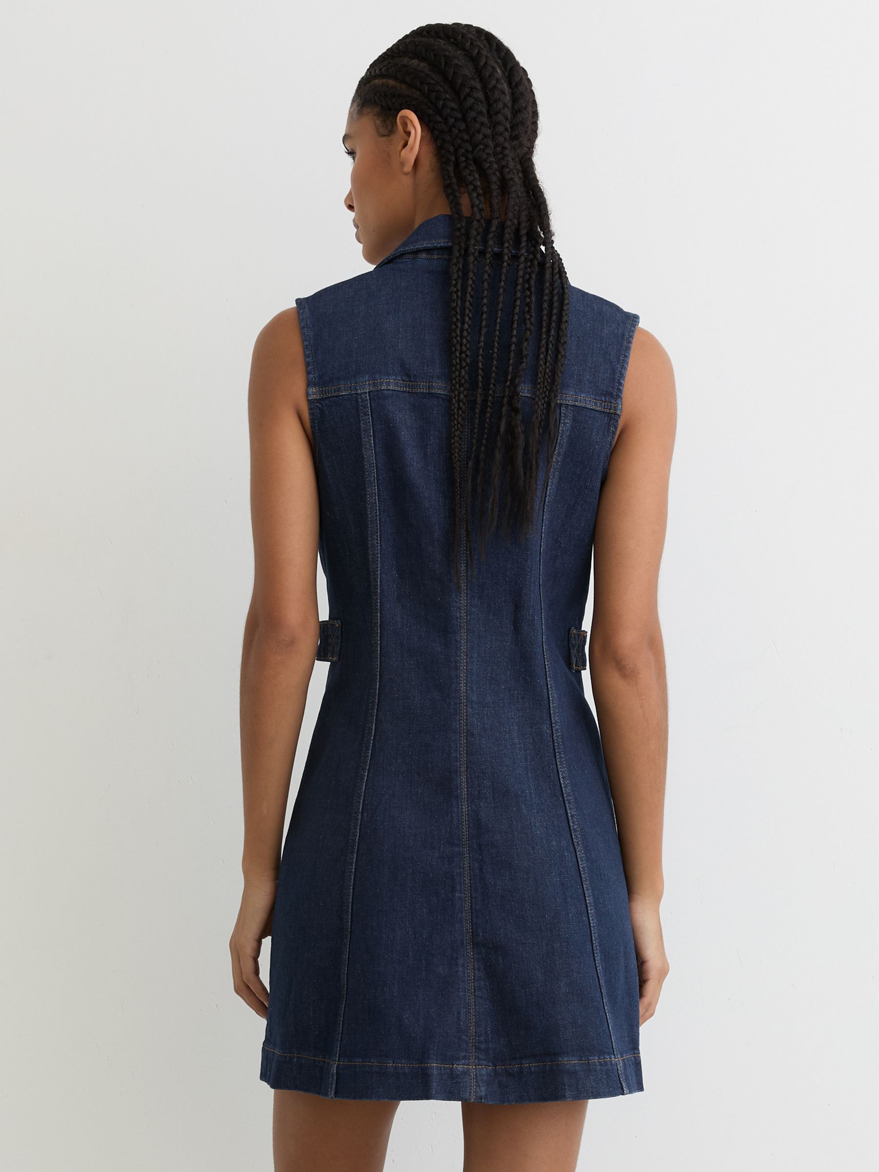 Paige Sleeveless Denim Mini Dress in Dark Blue - Image 5 of 6