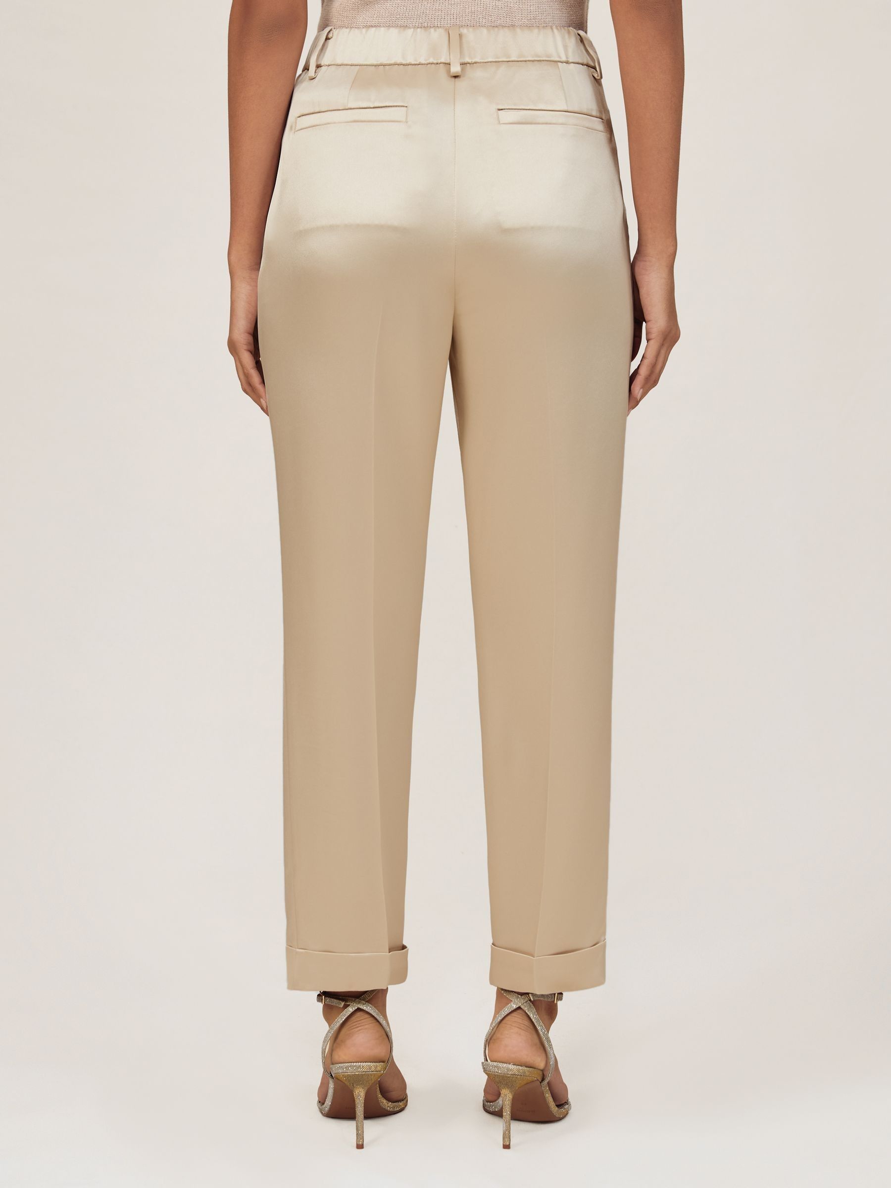 Petite Satin Tapered Trousers in Neutral - Image 5 of 7
