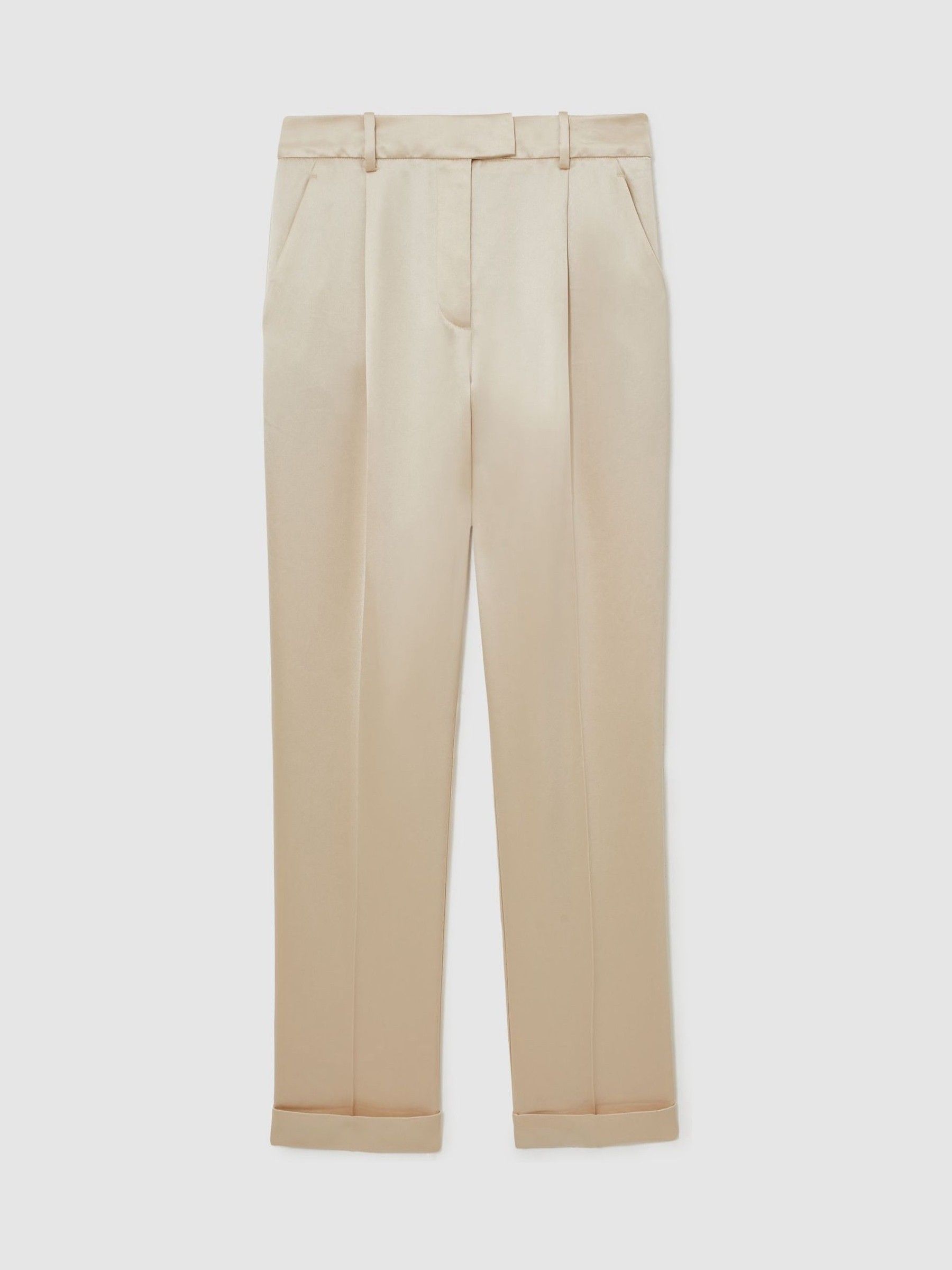 Satin Tapered Trousers in Neutral - Image 2 of 6