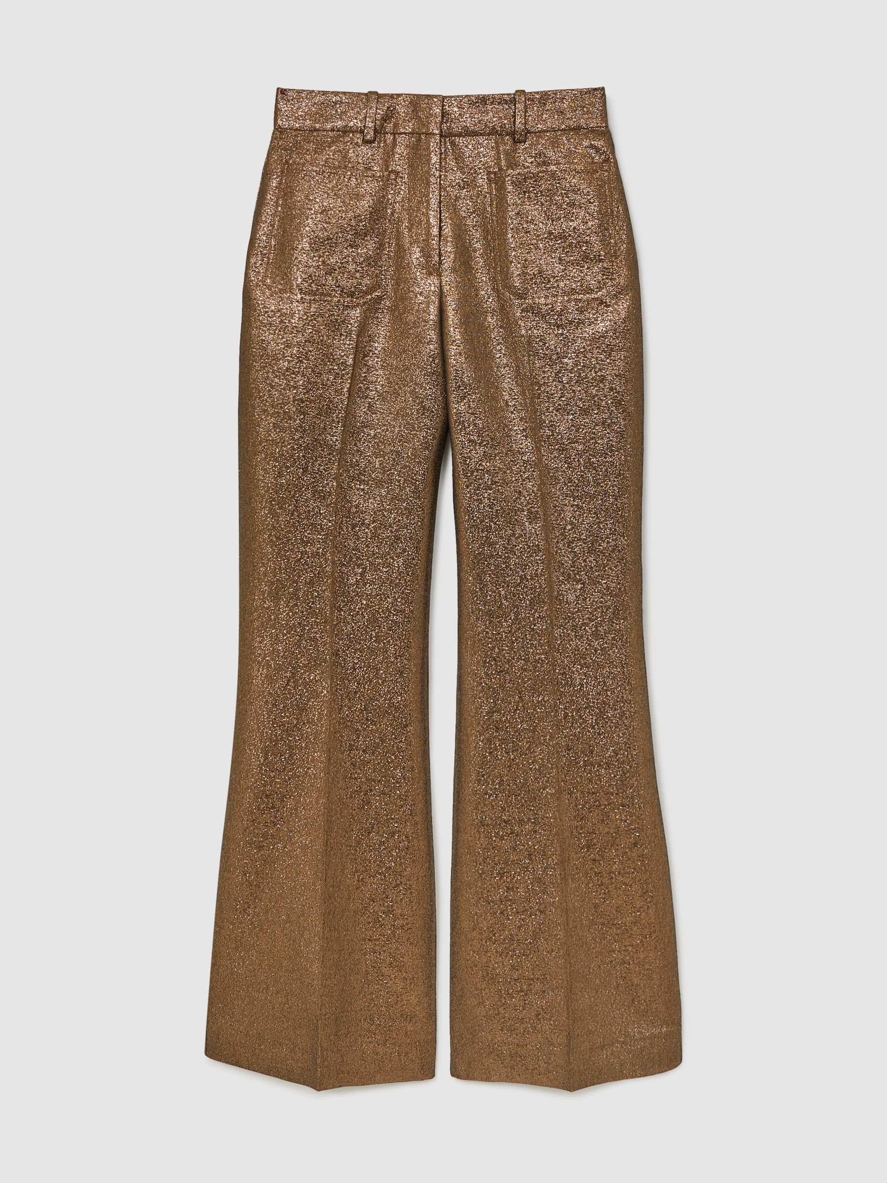 Petite Sparkle Patch-Pocket Flared Trousers in Gold - Image 2 of 8