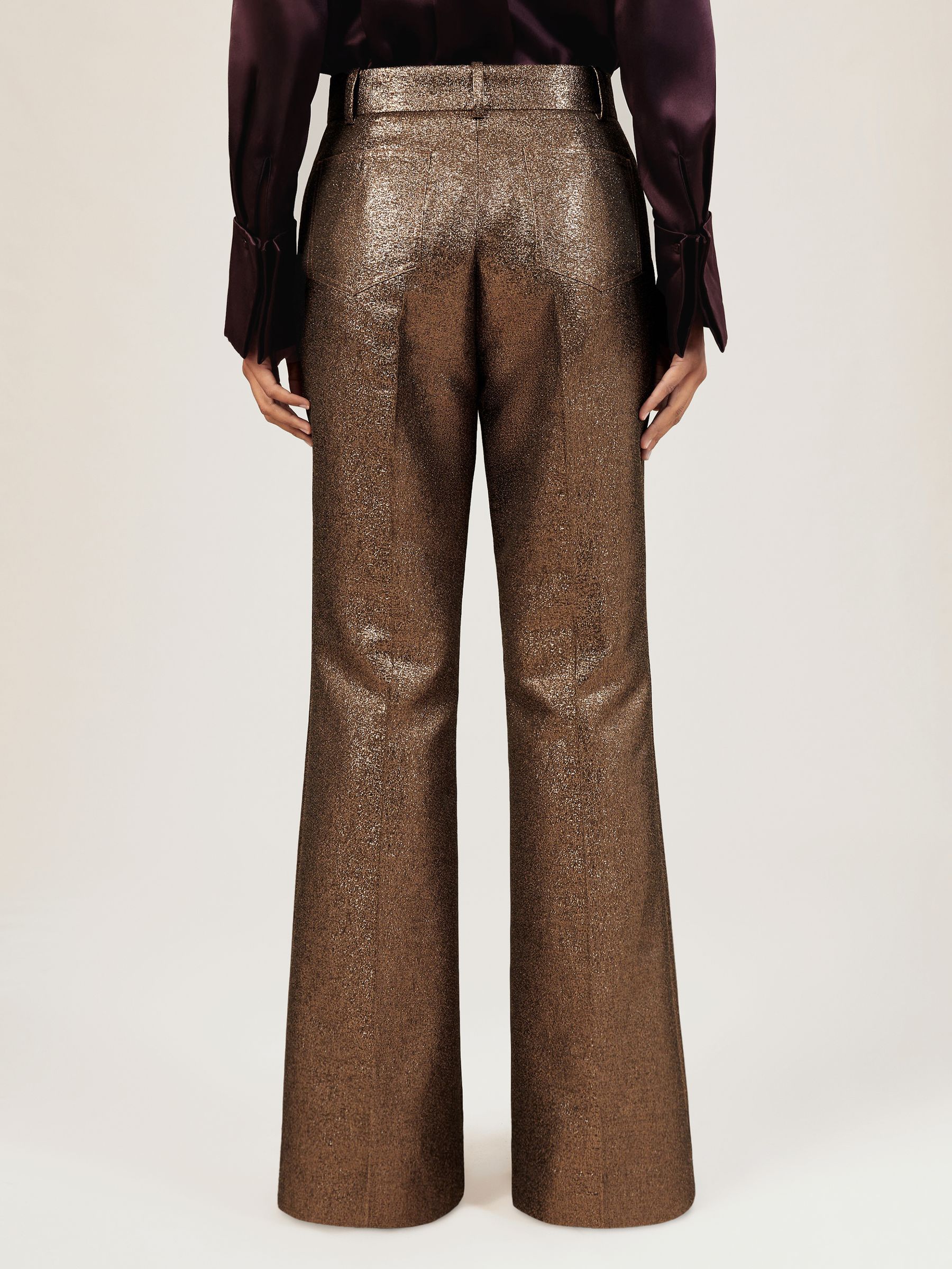 Petite Sparkle Patch-Pocket Flared Trousers in Gold - Image 5 of 8
