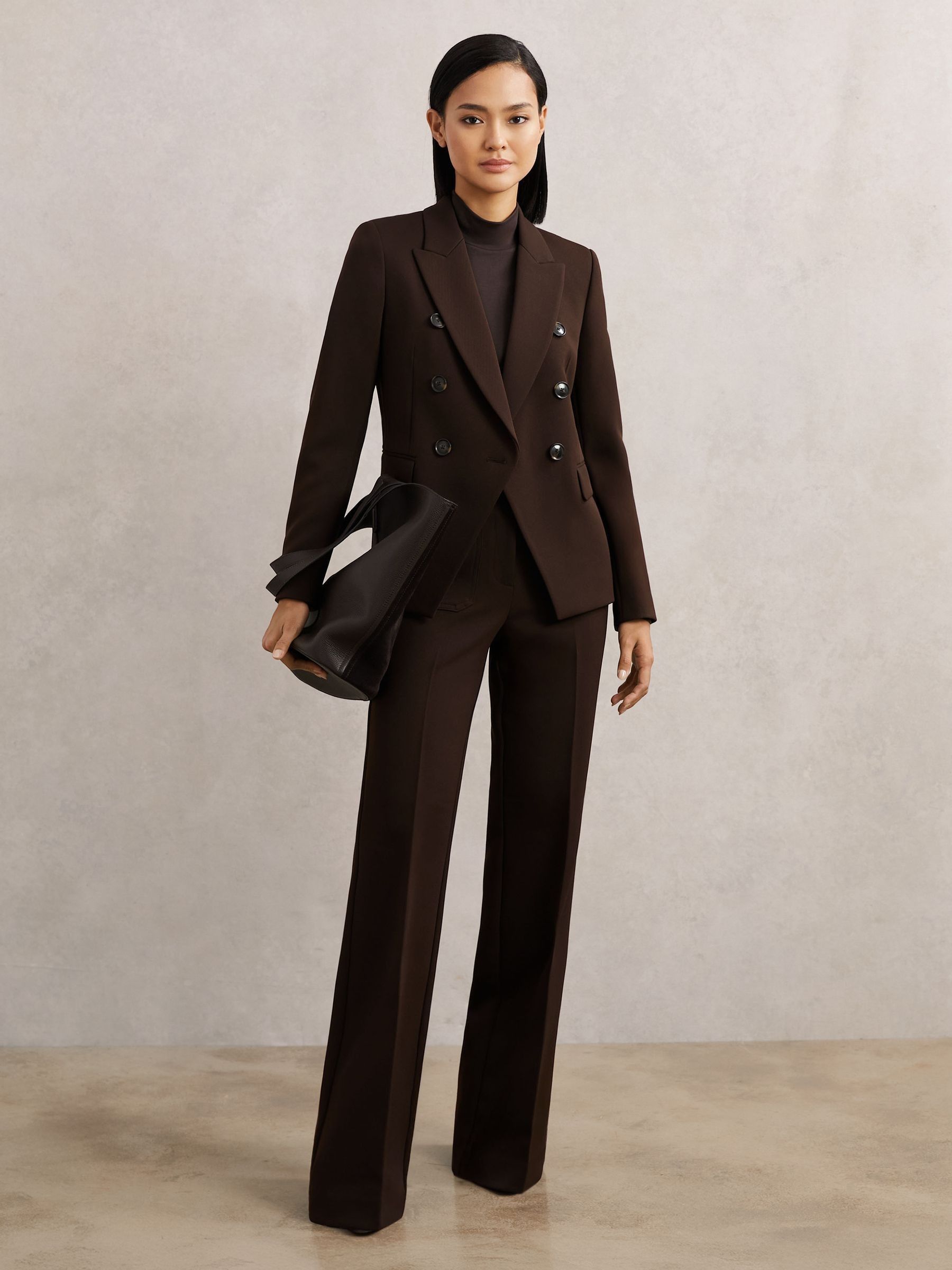 Twill Double-Breasted Blazer in Chocolate Brown - image 5