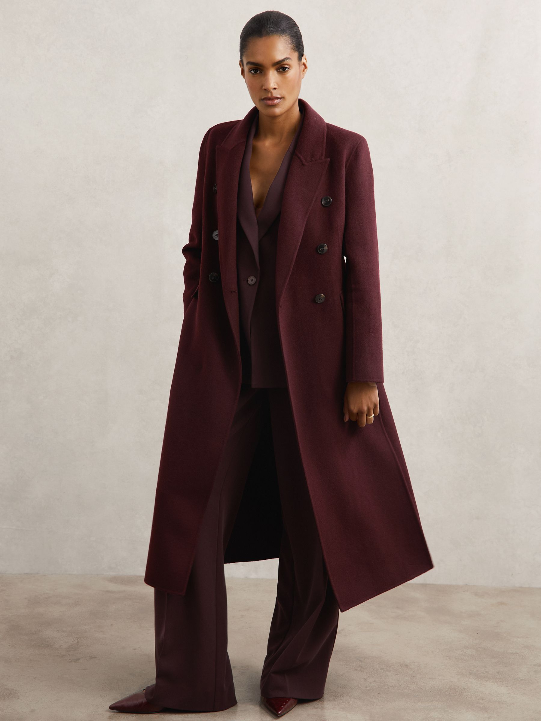 Double-Breasted Blindseam Coat Wool-Blend in Burgundy - Image 3 of 7