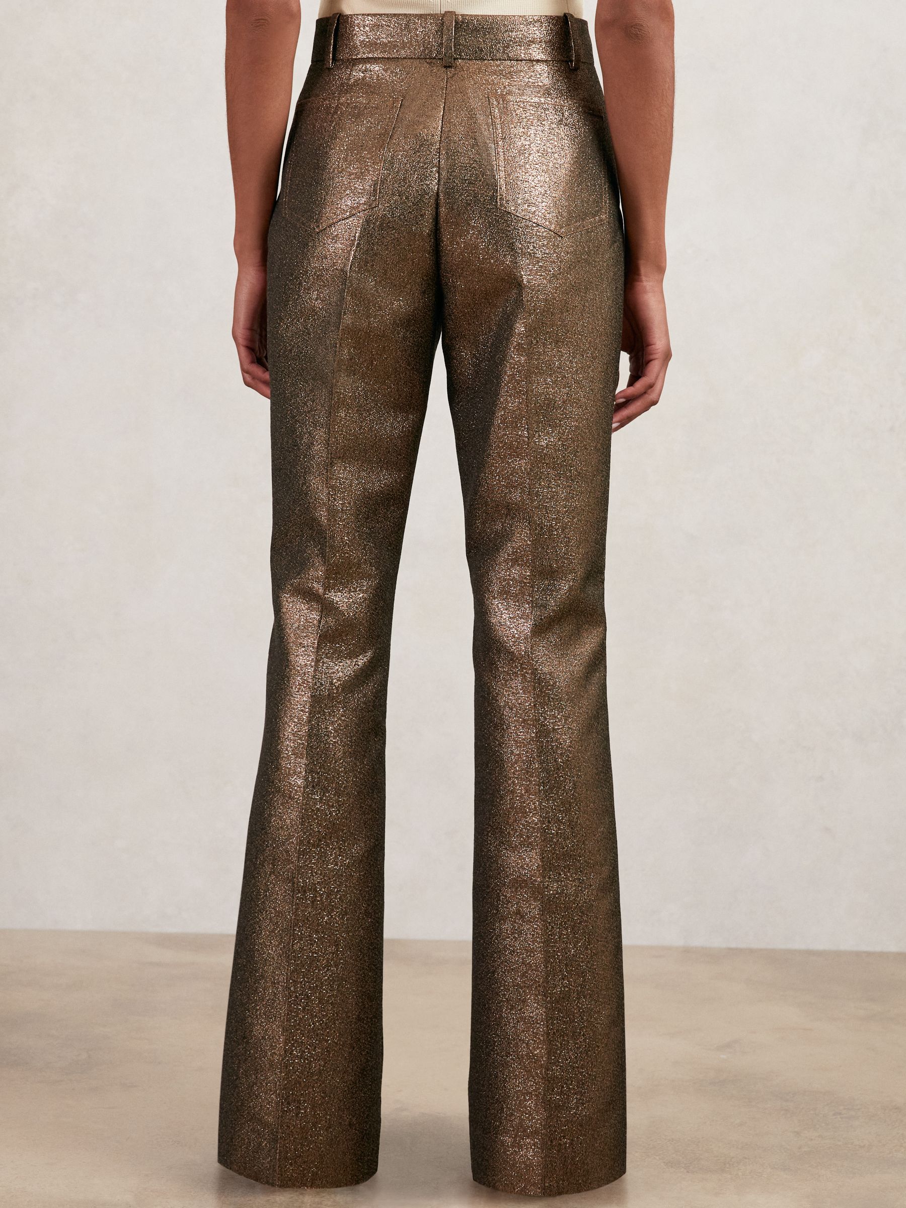 Sparkle Patch-Pocket Flared Trousers in Gold - Image 5 of 7