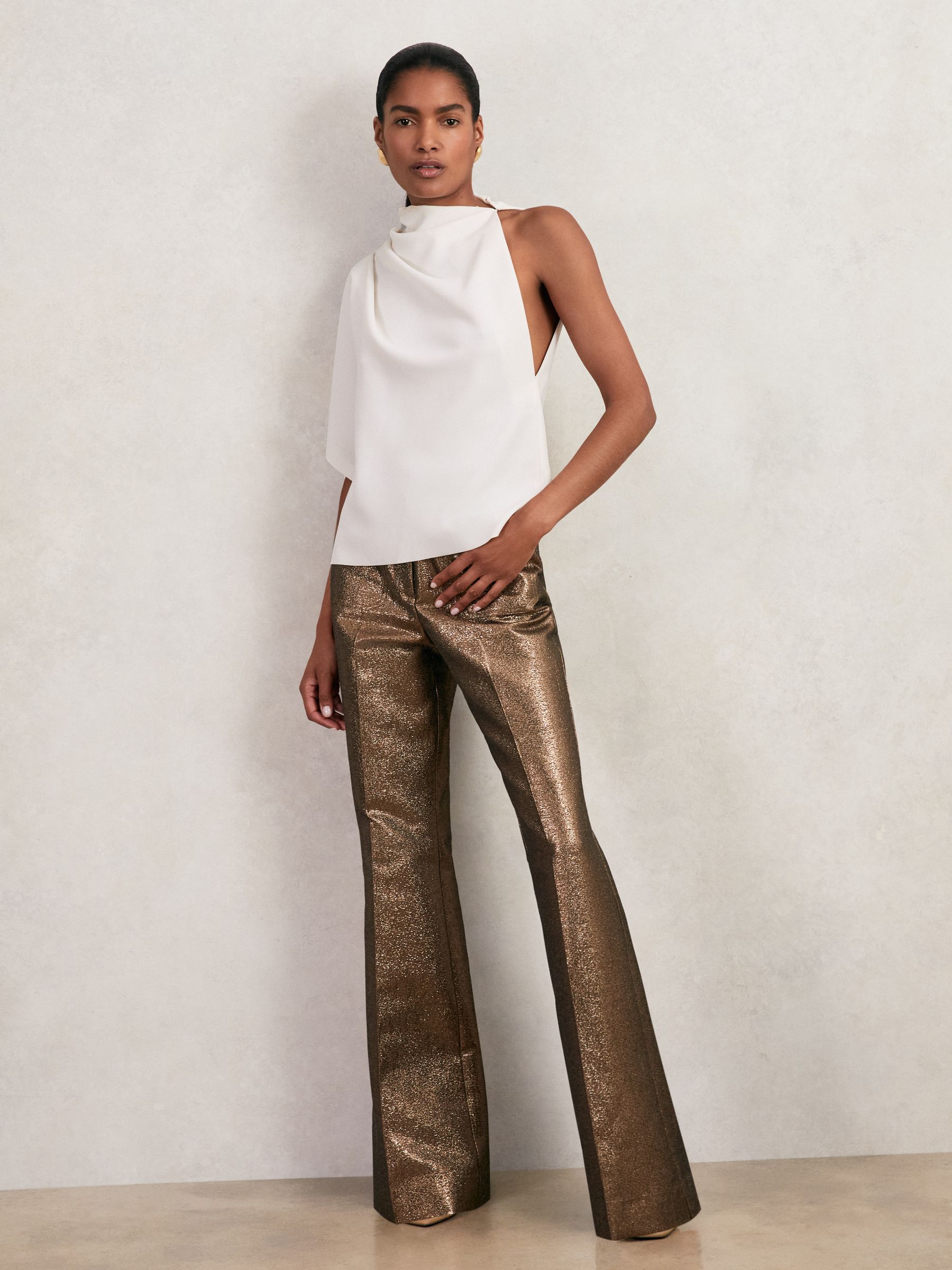 Sparkle Patch-Pocket Flared Trousers in Gold - image 4