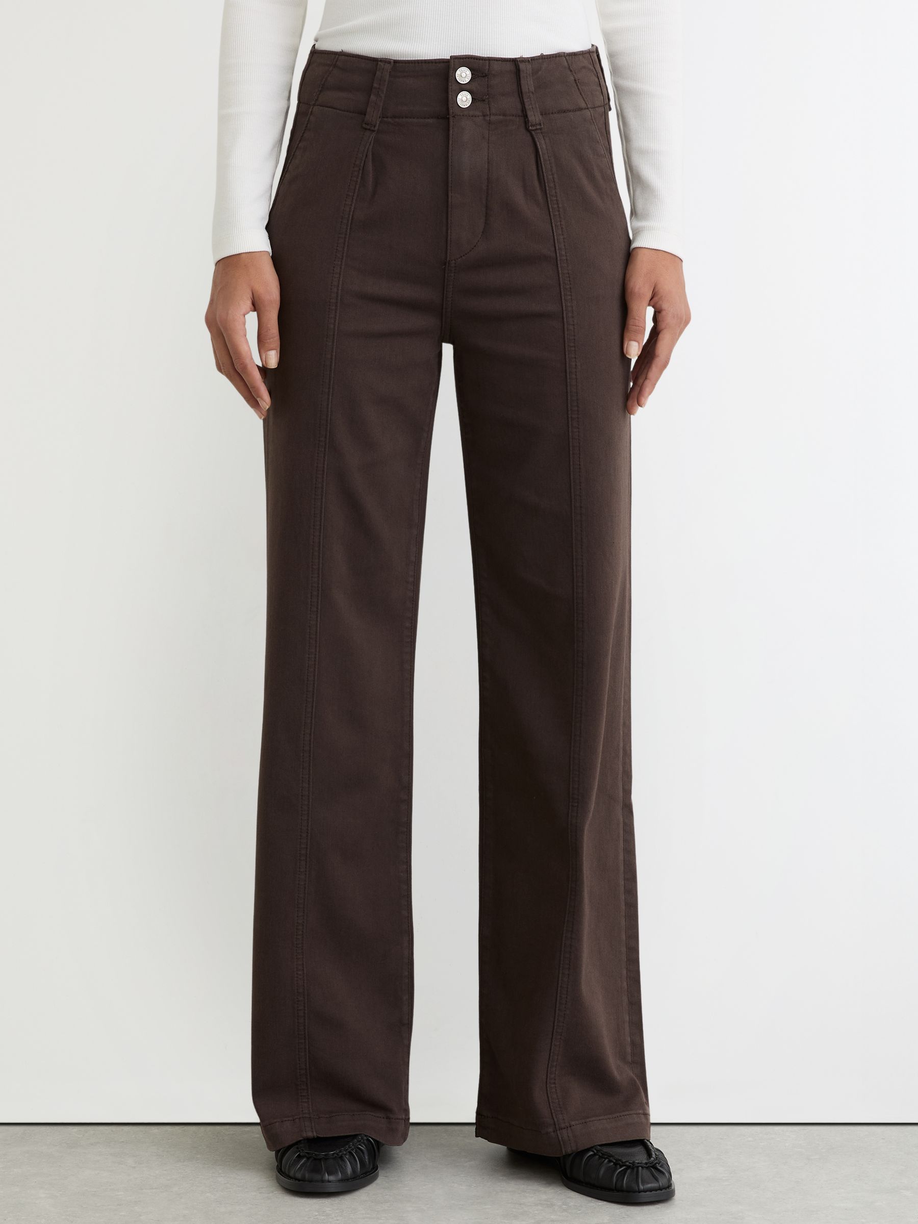 Paige Soft-Stretch Wide-Leg Jeans in Chocolate Brown - Image 3 of 6