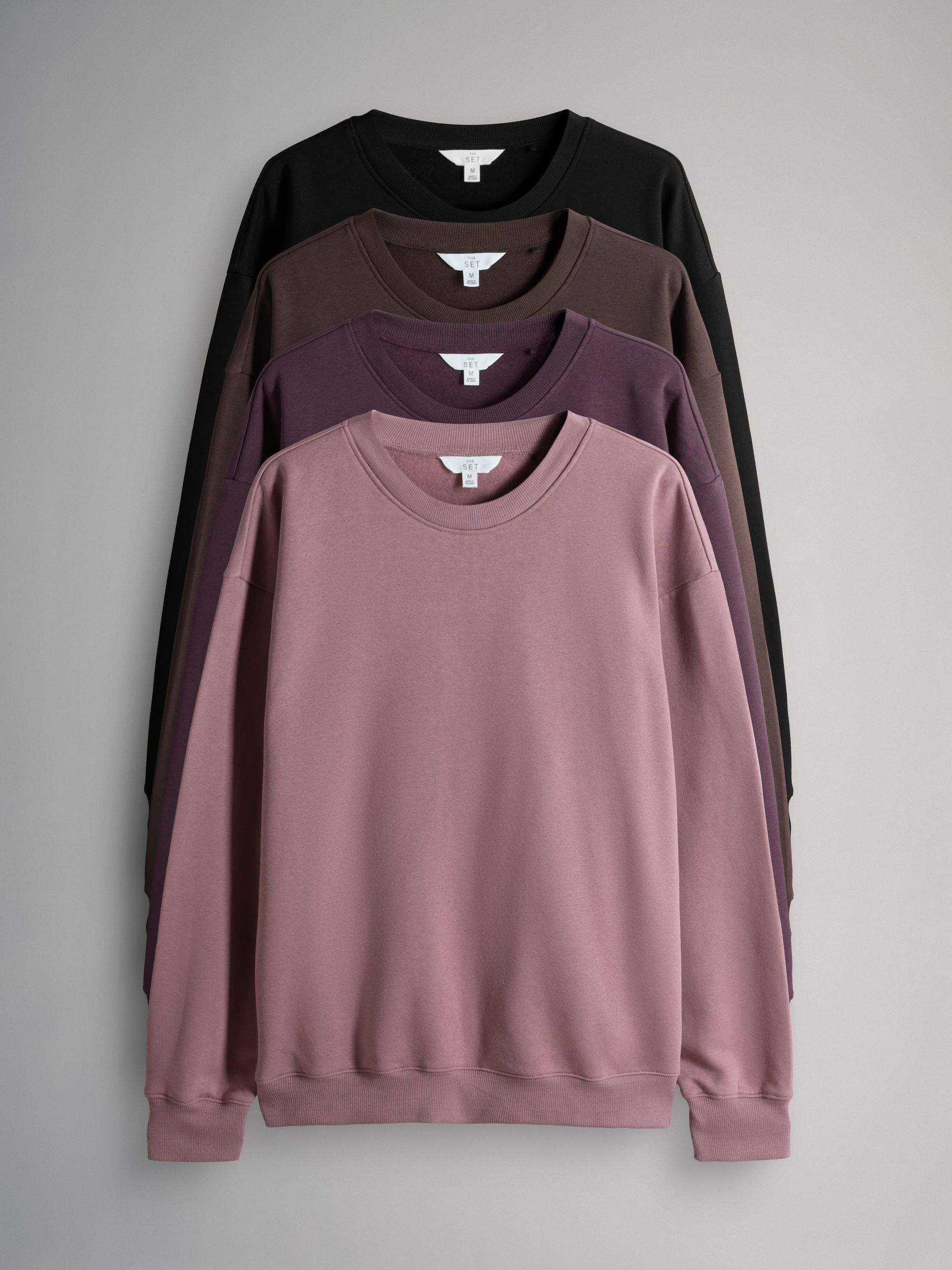 Black/Brown/Purple/Dusty Pink - 4 Pack Relaxed Crew Neck Sweatshirt - Image 1 of 6