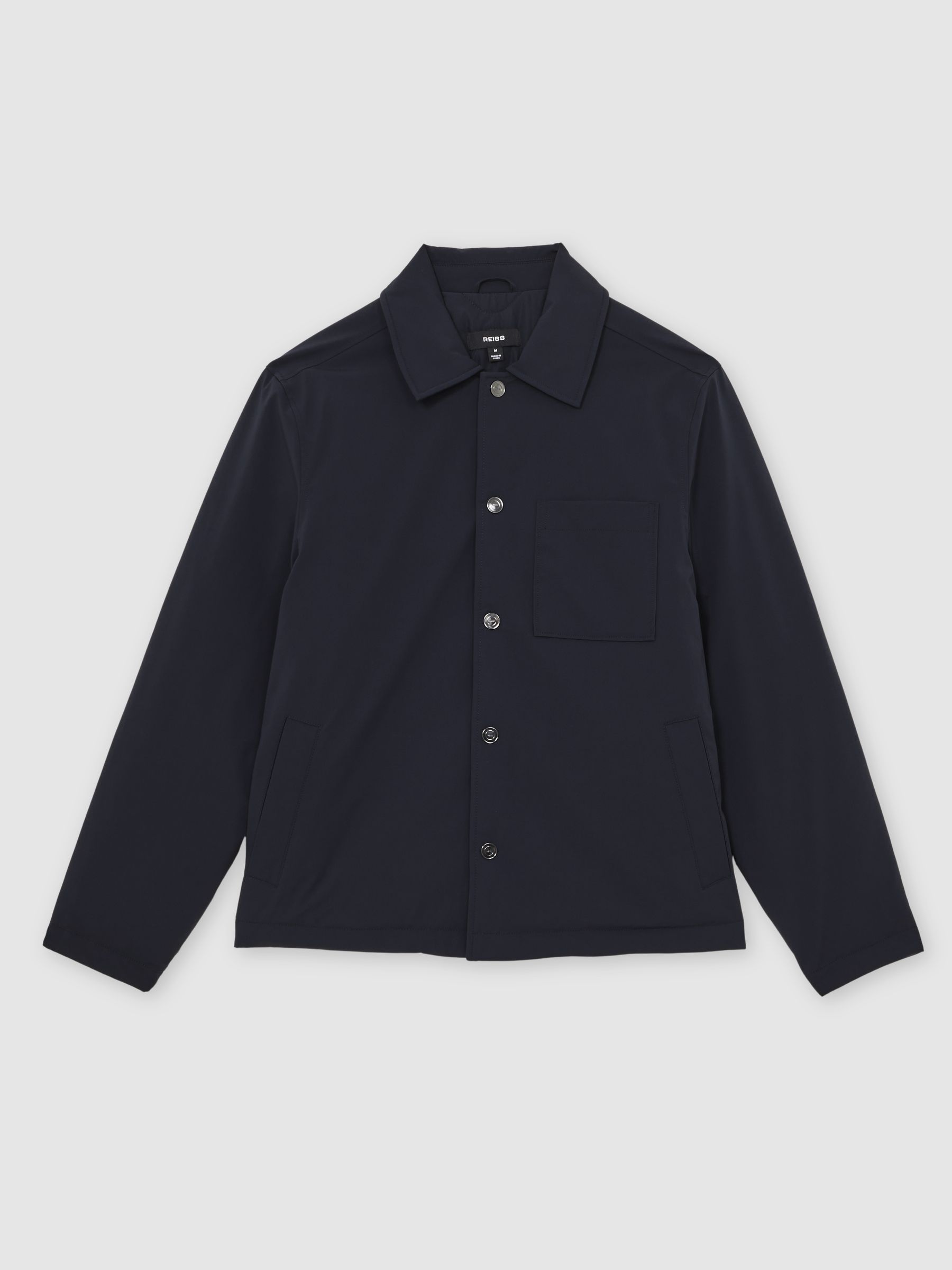 Lightly-Padded Patch-Pocket Overshirt in Navy - Image 2 of 6