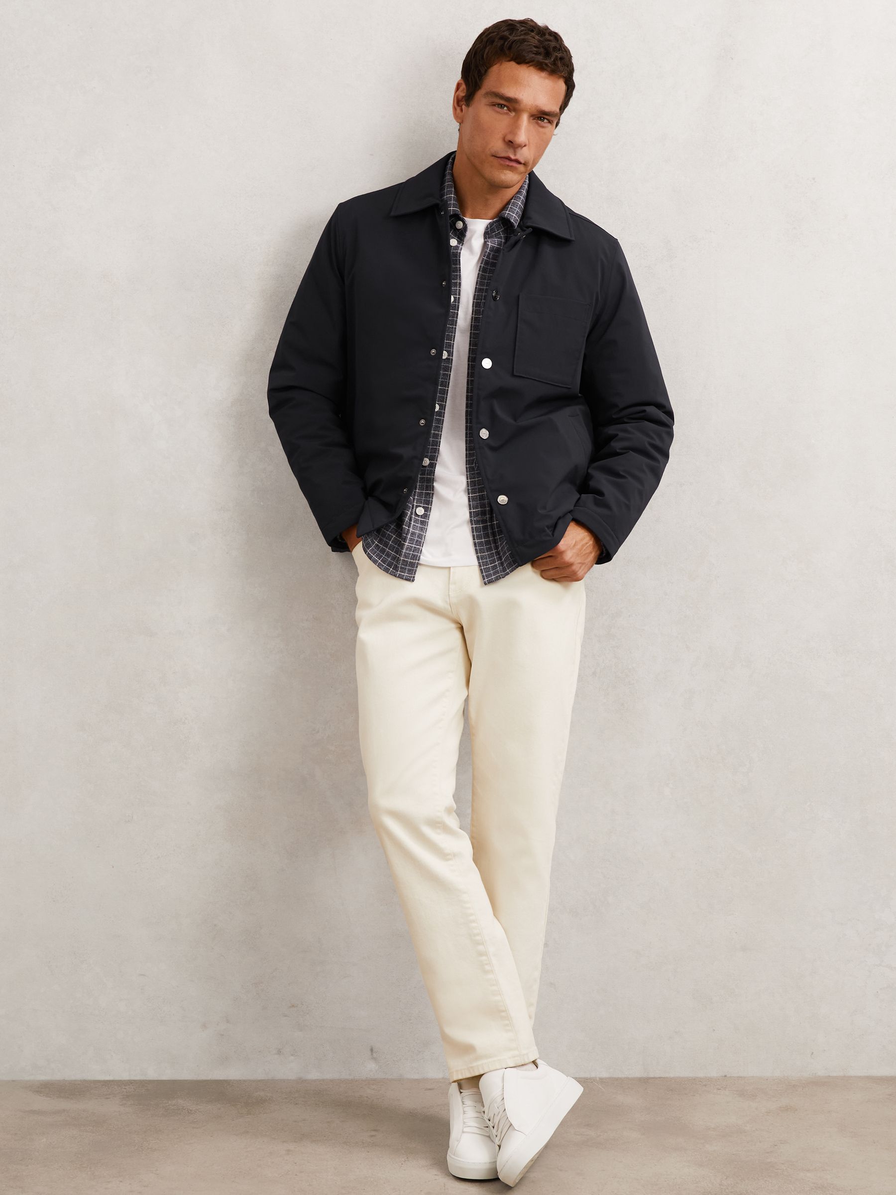 Lightly-Padded Patch-Pocket Overshirt in Navy - Image 3 of 6