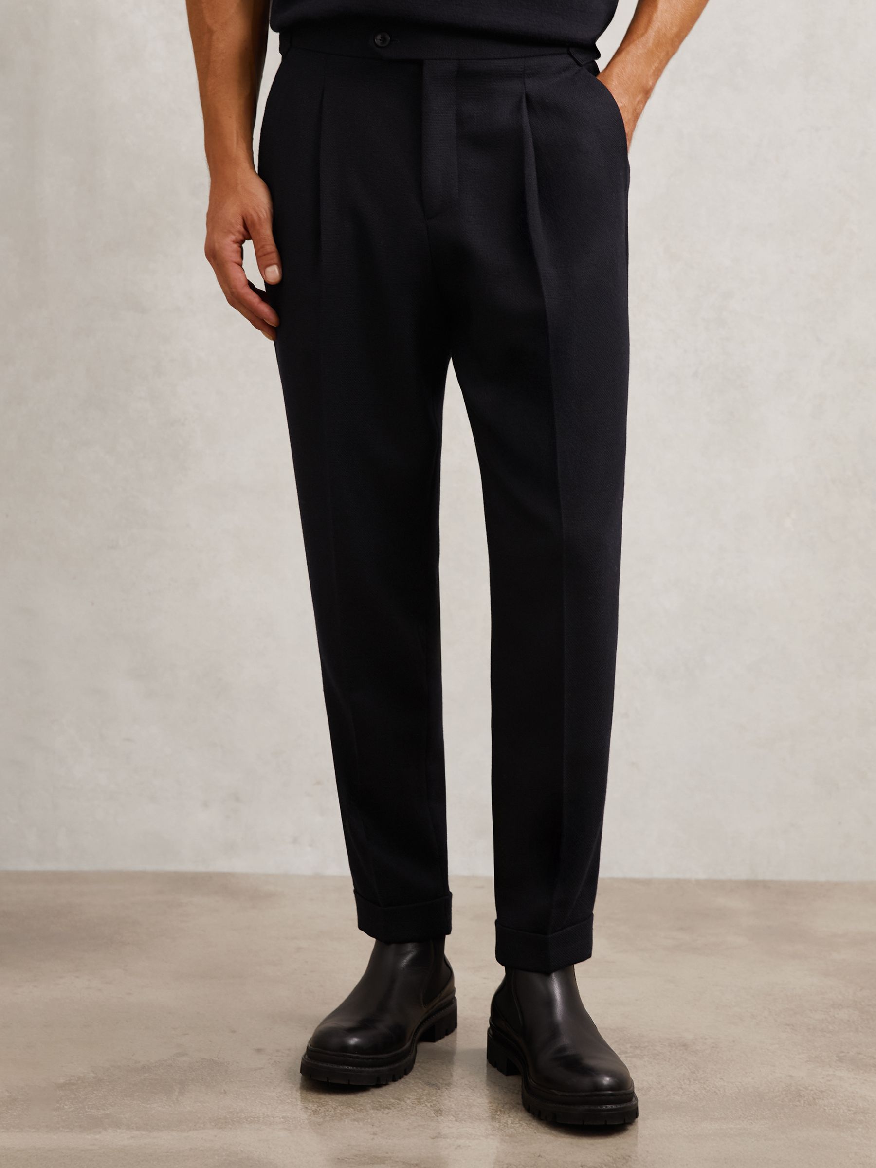 Wool-Blend Tailored-Fit Cuffed Trousers in Navy - image 4