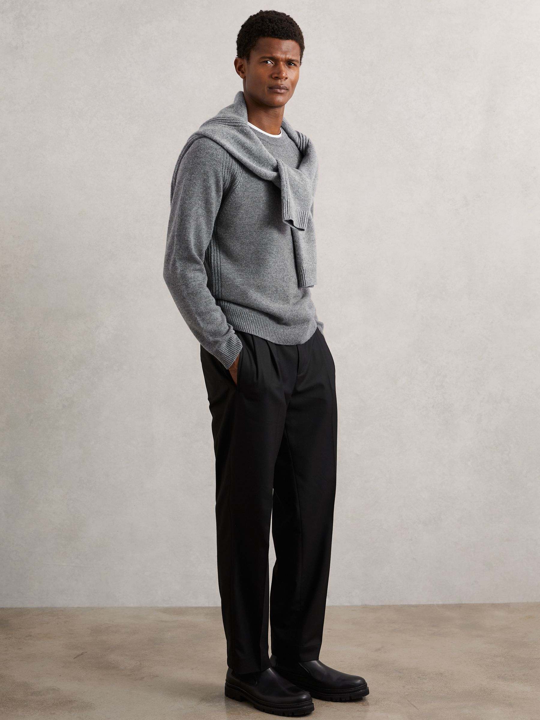 Wool-Cashmere Reverse-Seam Jumper in Mid Grey Melange - Image 4 of 6