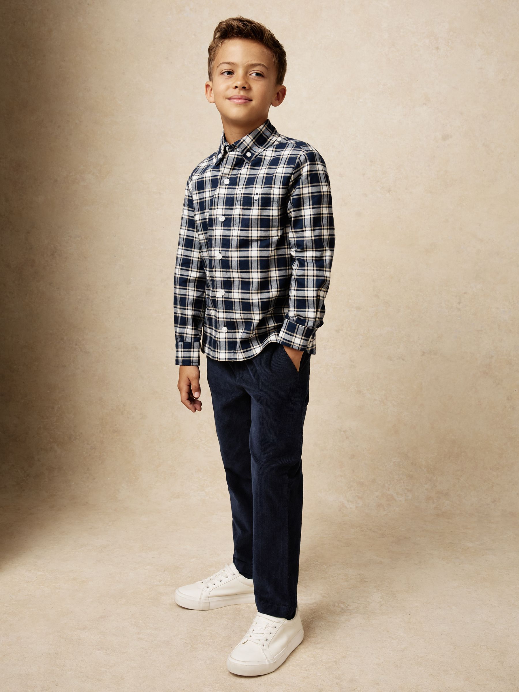 3-9 yrs Slim-Fit Corduroy Trousers in Navy - Image 1 of 5 3-9 yrs Slim-Fit Corduroy Trousers in Navy - Image 1 of 5
